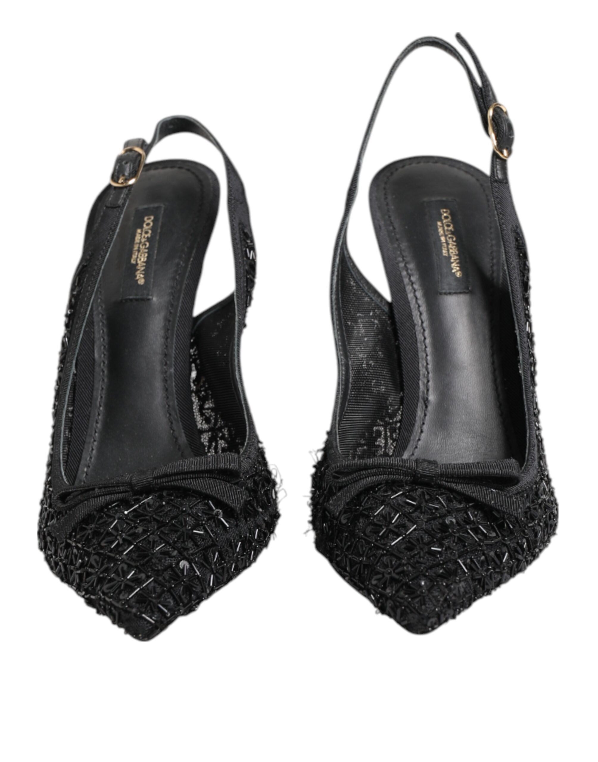 Dolce & Gabbana Black Tulle Ricamo Heels Slingbacks Shoes LUNESCAPE