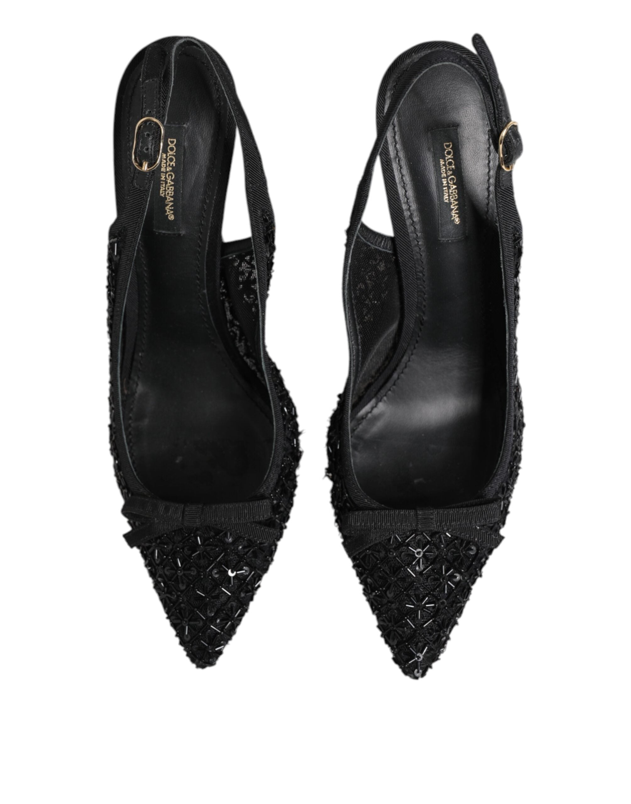 Dolce & Gabbana Black Tulle Ricamo Heels Slingbacks Shoes LUNESCAPE