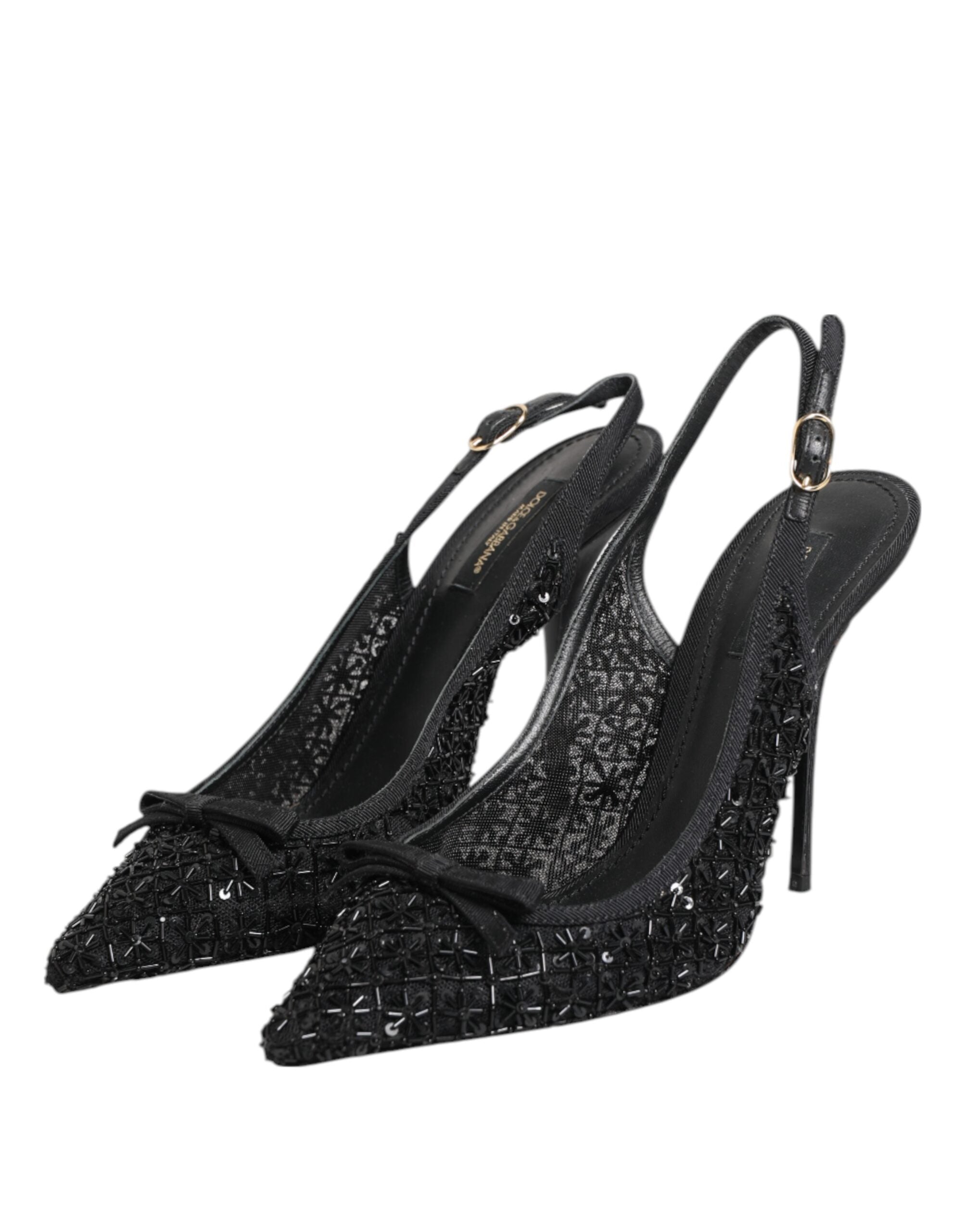 Dolce & Gabbana Black Tulle Ricamo Heels Slingbacks Shoes LUNESCAPE