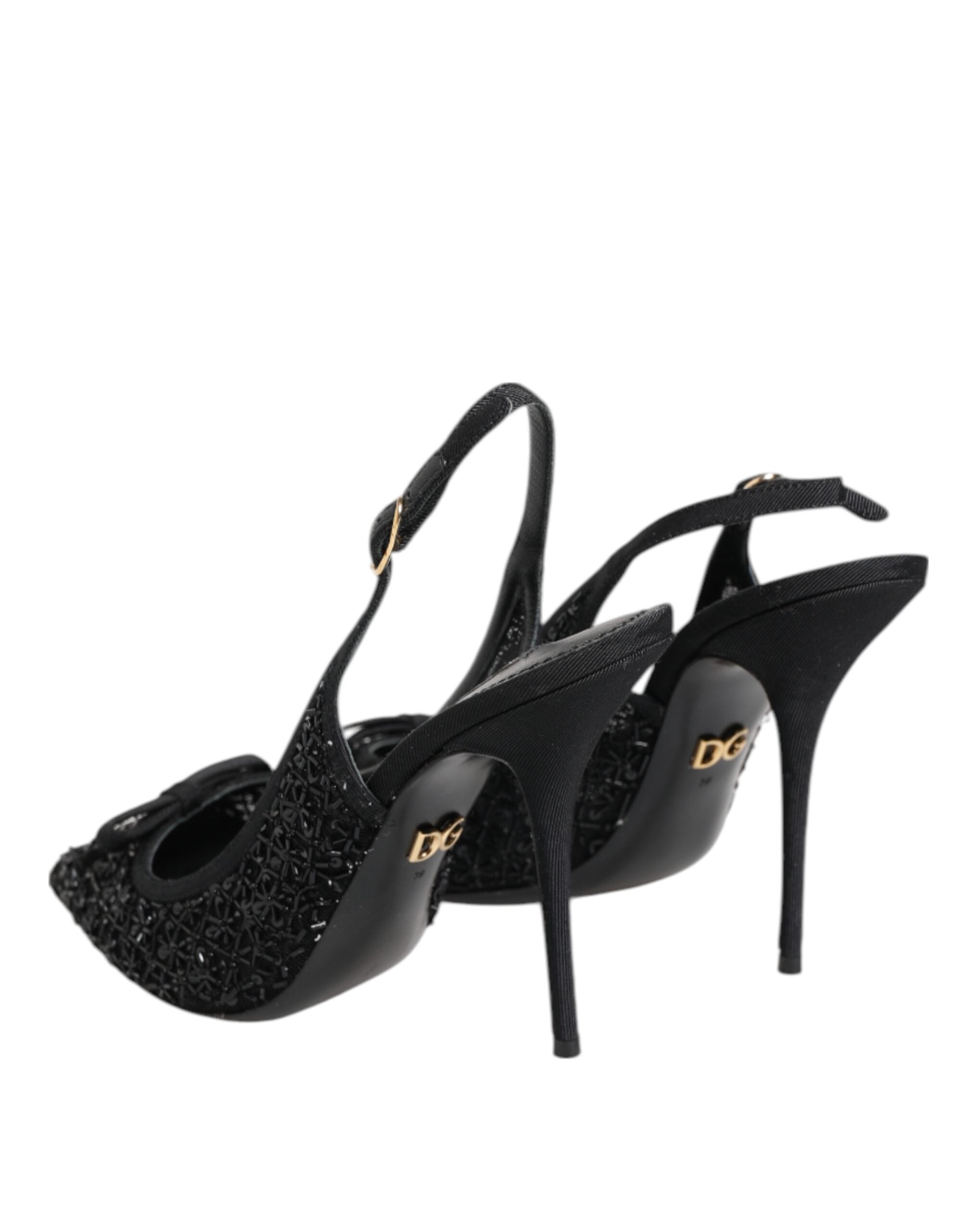Dolce & Gabbana Black Tulle Ricamo Heels Slingbacks Shoes LUNESCAPE