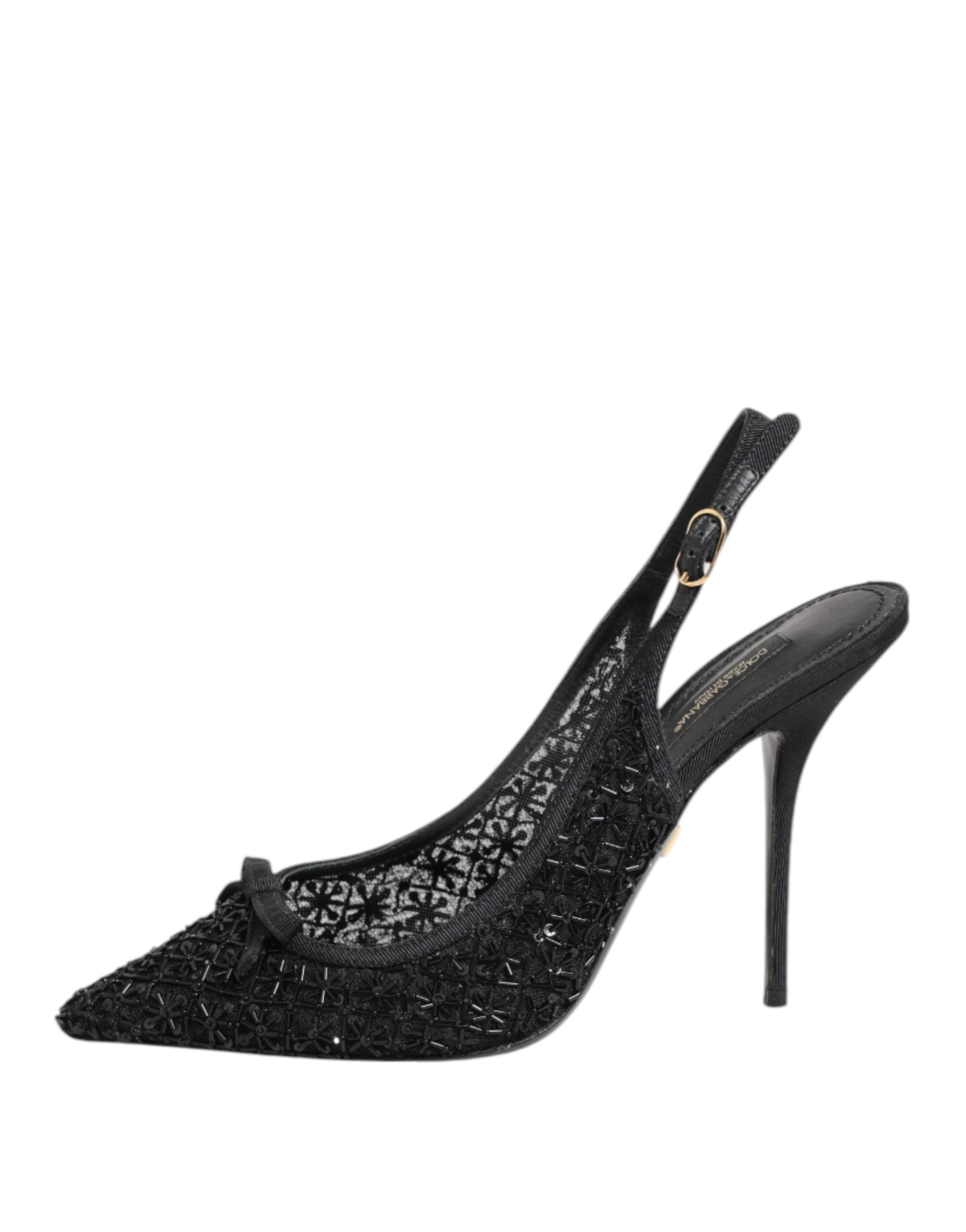 Dolce & Gabbana Black Tulle Ricamo Heels Slingbacks Shoes LUNESCAPE