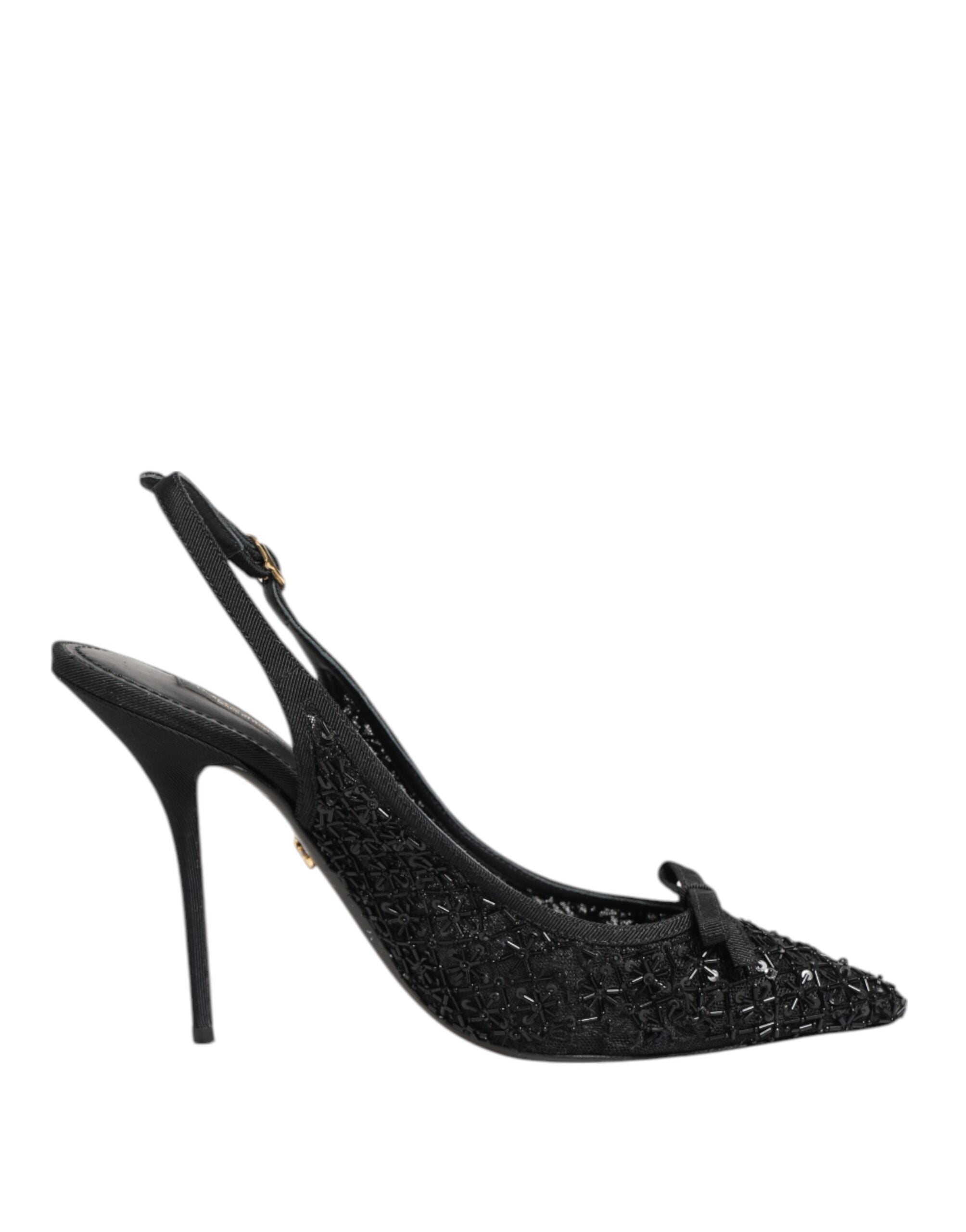 Dolce & Gabbana Black Tulle Ricamo Heels Slingbacks Shoes LUNESCAPE