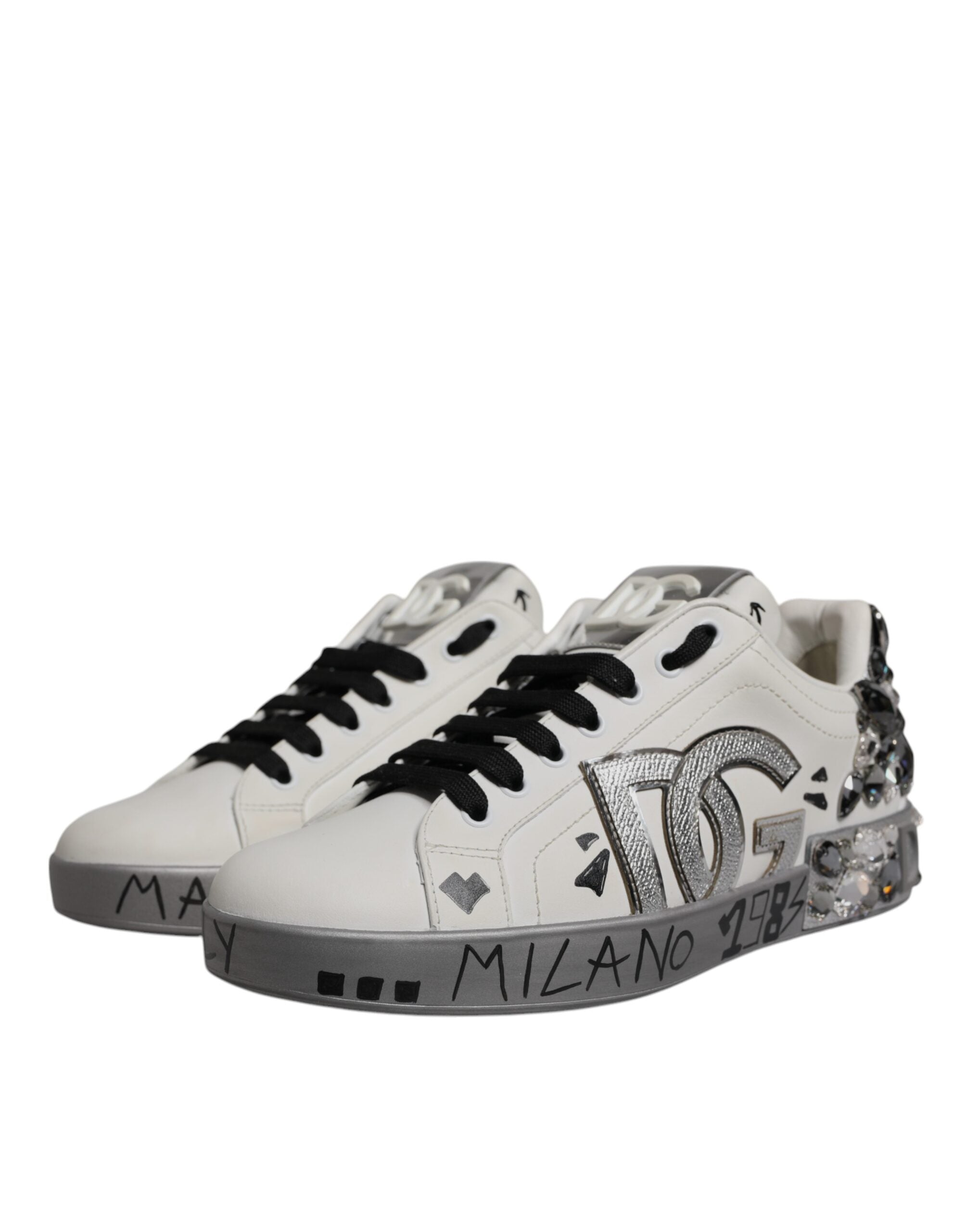 Dolce & Gabbana White Crystal Logo Portofino Sneakers Shoes LUNESCAPE