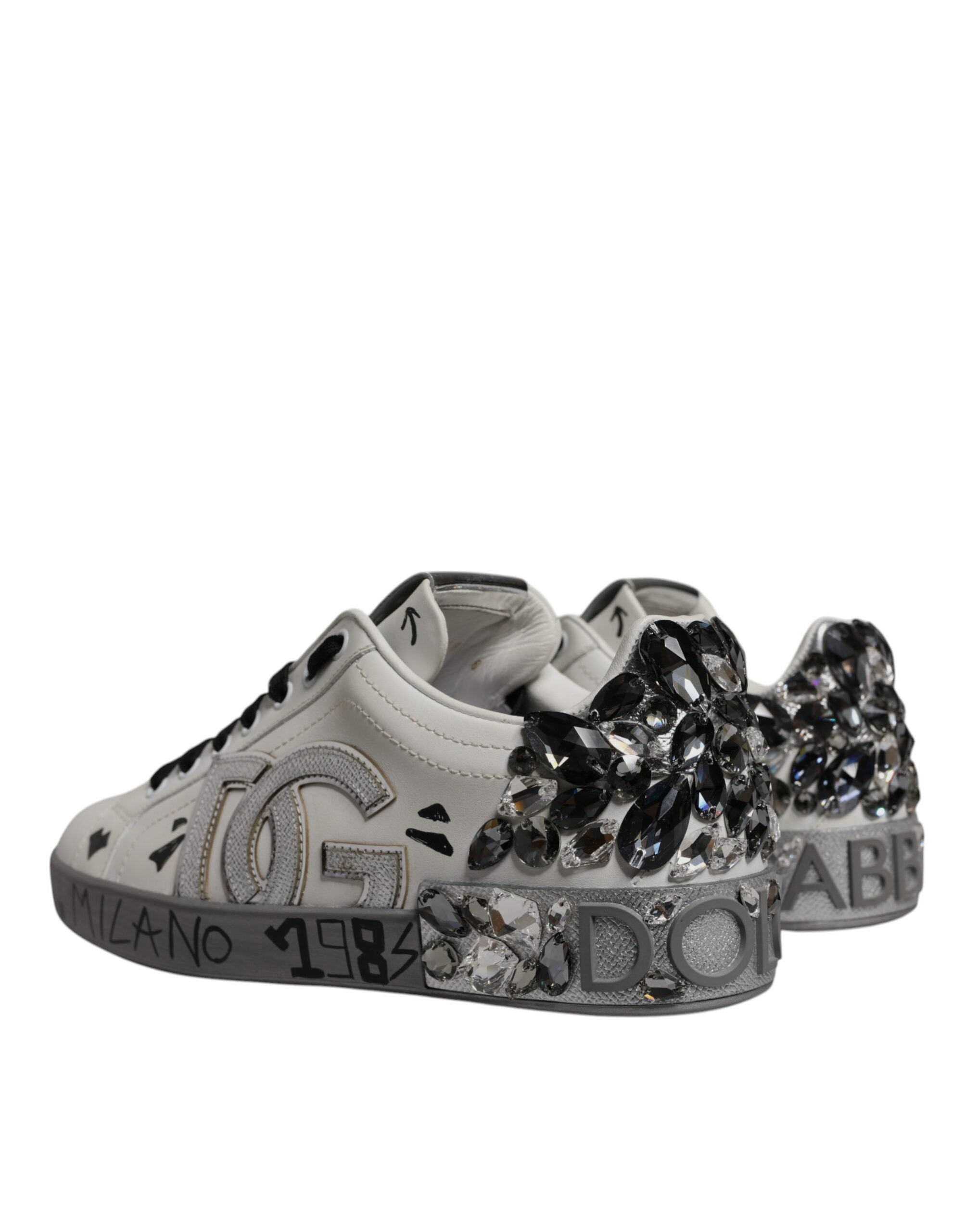 Dolce & Gabbana White Crystal Logo Portofino Sneakers Shoes LUNESCAPE