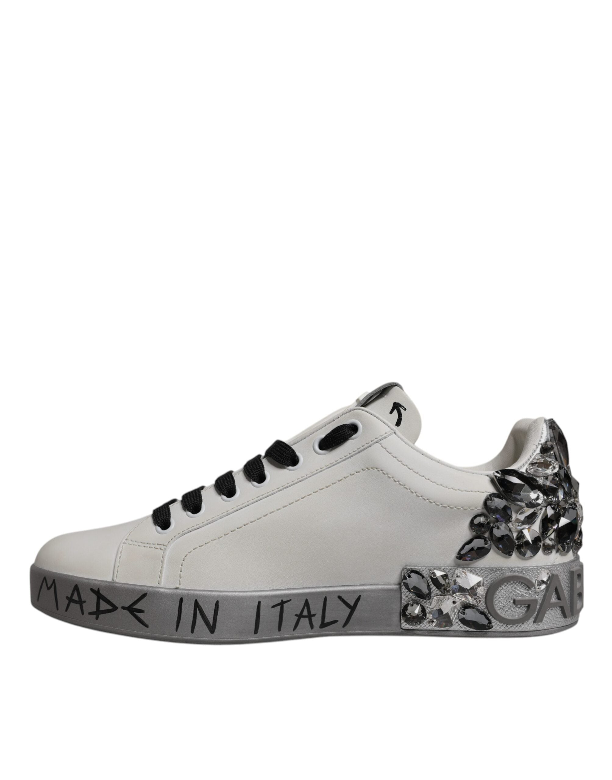 Dolce & Gabbana White Crystal Logo Portofino Sneakers Shoes LUNESCAPE
