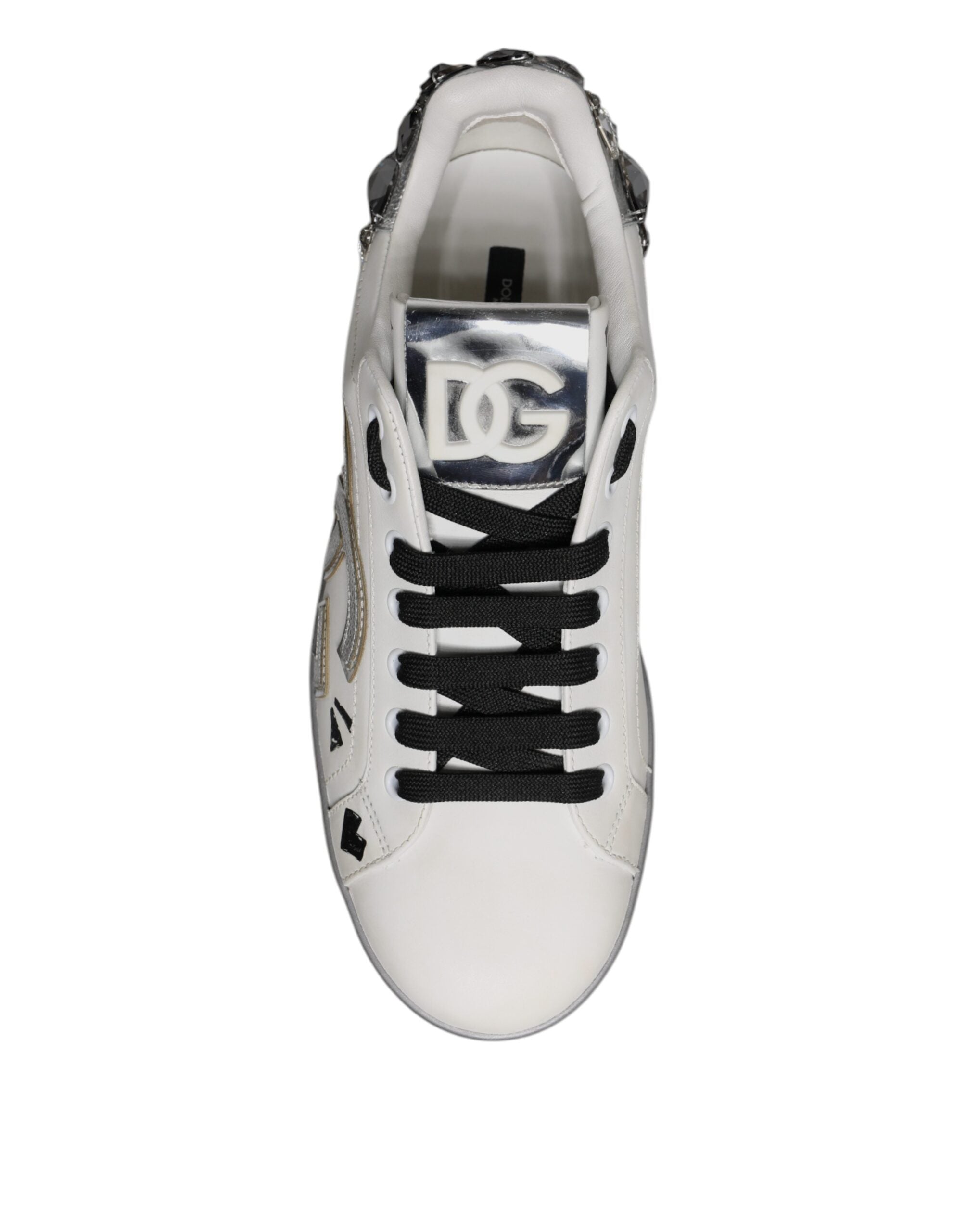 Dolce & Gabbana White Crystal Logo Portofino Sneakers Shoes LUNESCAPE