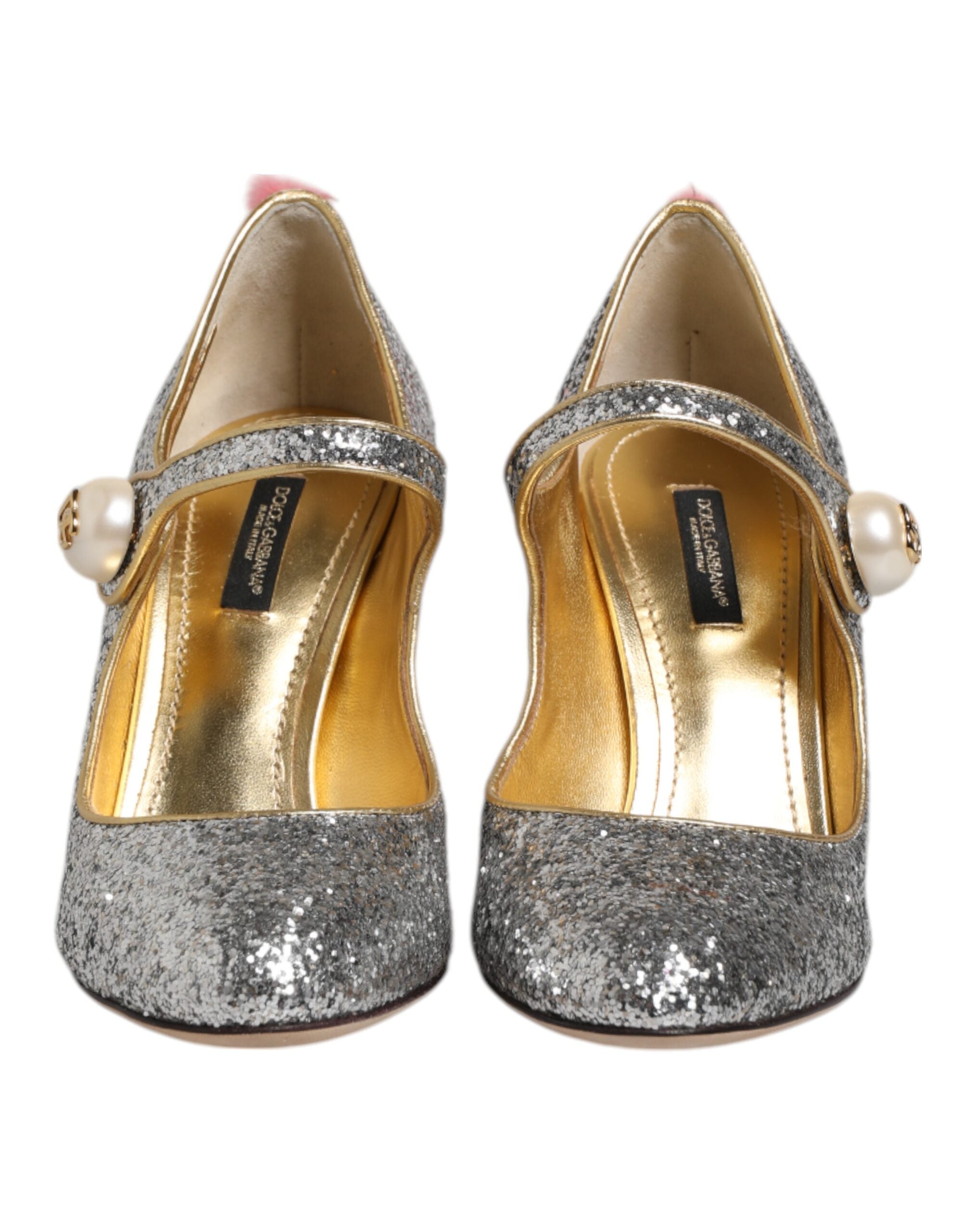 Dolce & Gabbana Silver Glitter Mink Fur VALLY Pumps Shoes LUNESCAPE