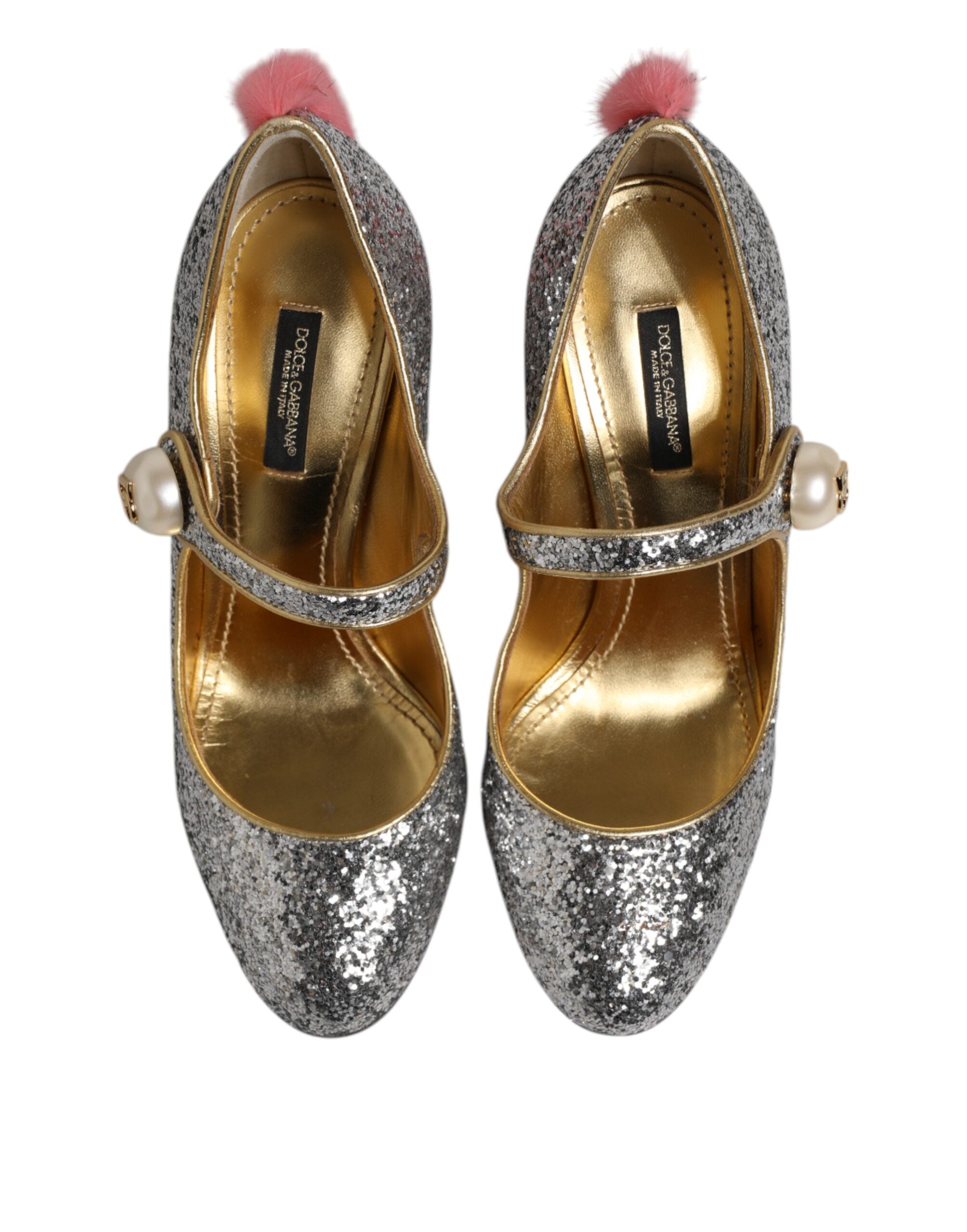 Dolce & Gabbana Silver Glitter Mink Fur VALLY Pumps Shoes LUNESCAPE