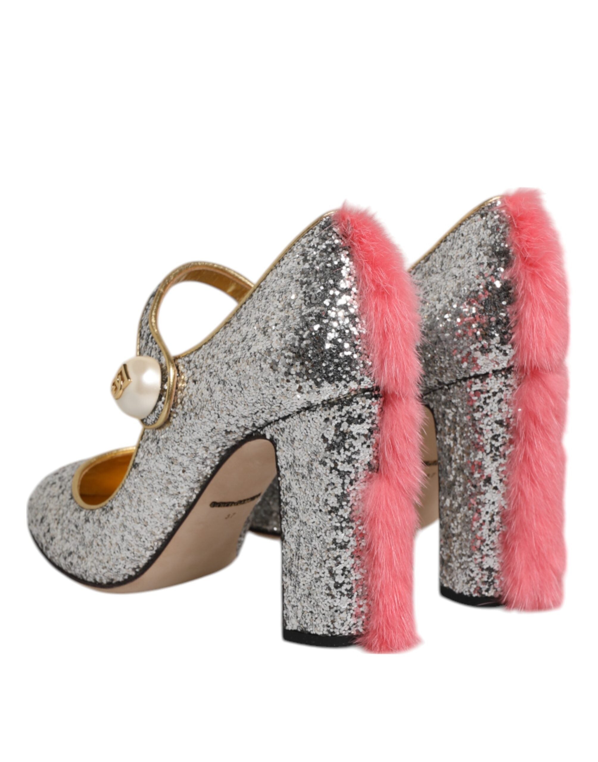 Dolce & Gabbana Silver Glitter Mink Fur VALLY Pumps Shoes LUNESCAPE