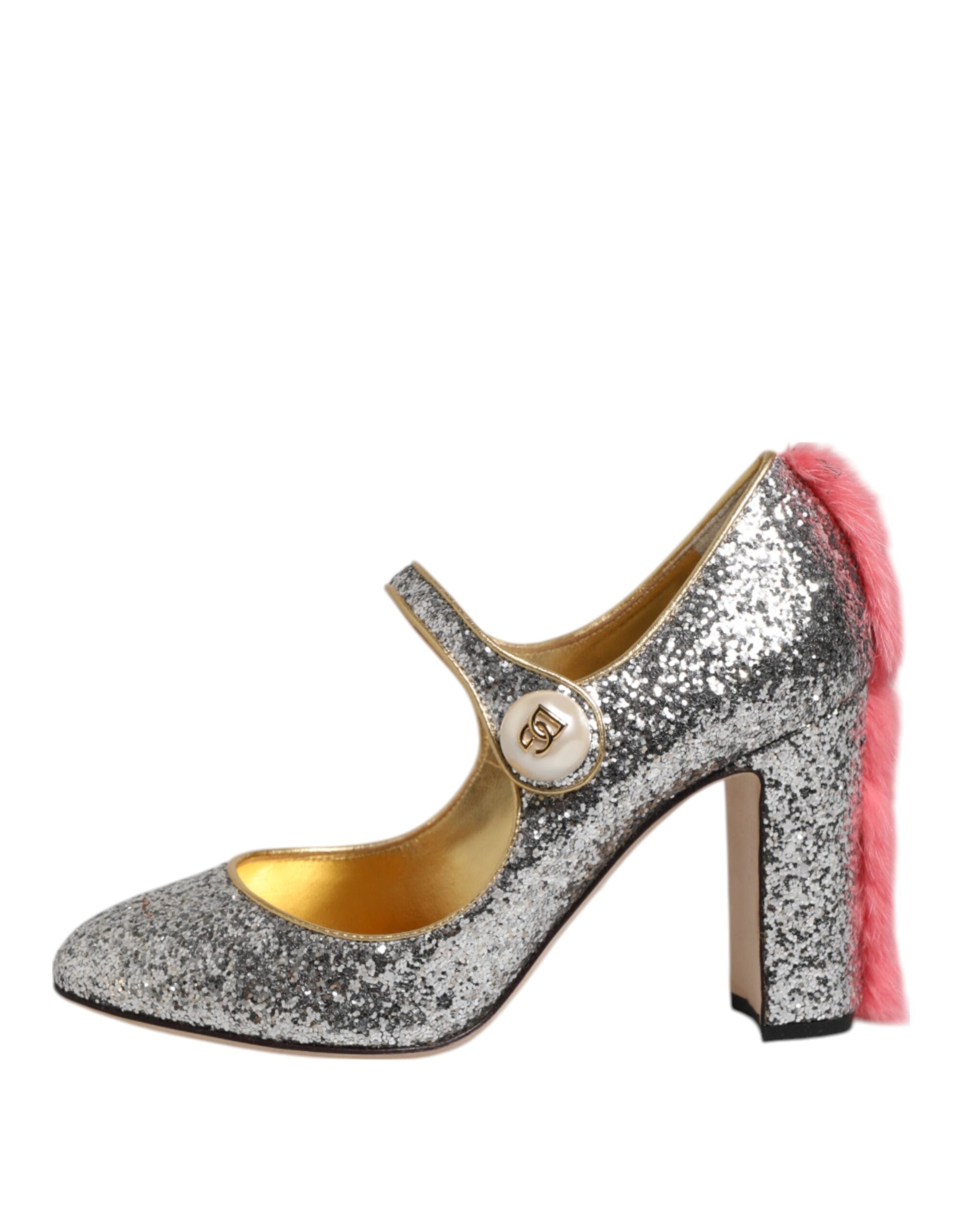 Dolce & Gabbana Silver Glitter Mink Fur VALLY Pumps Shoes LUNESCAPE