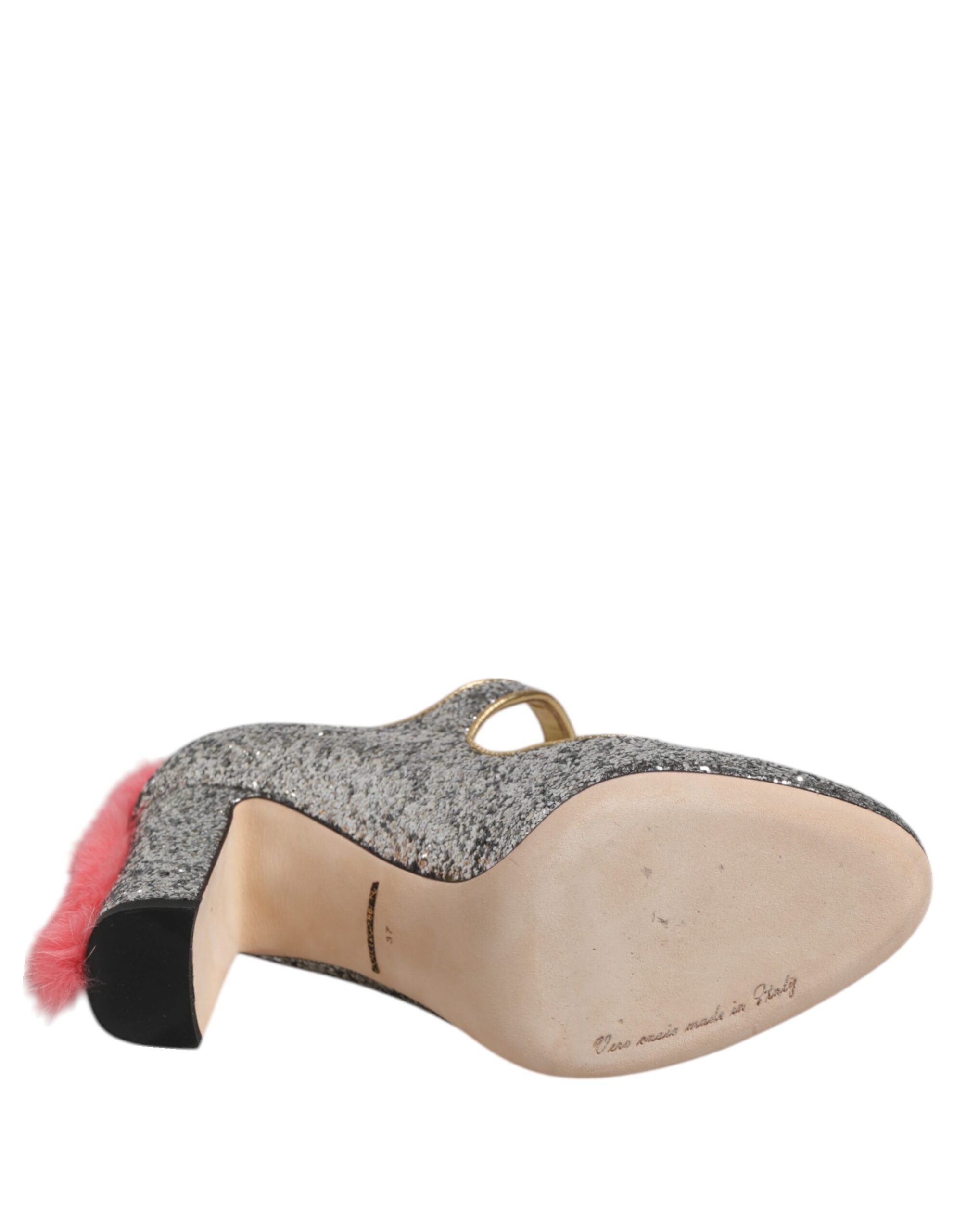 Dolce & Gabbana Silver Glitter Mink Fur VALLY Pumps Shoes LUNESCAPE