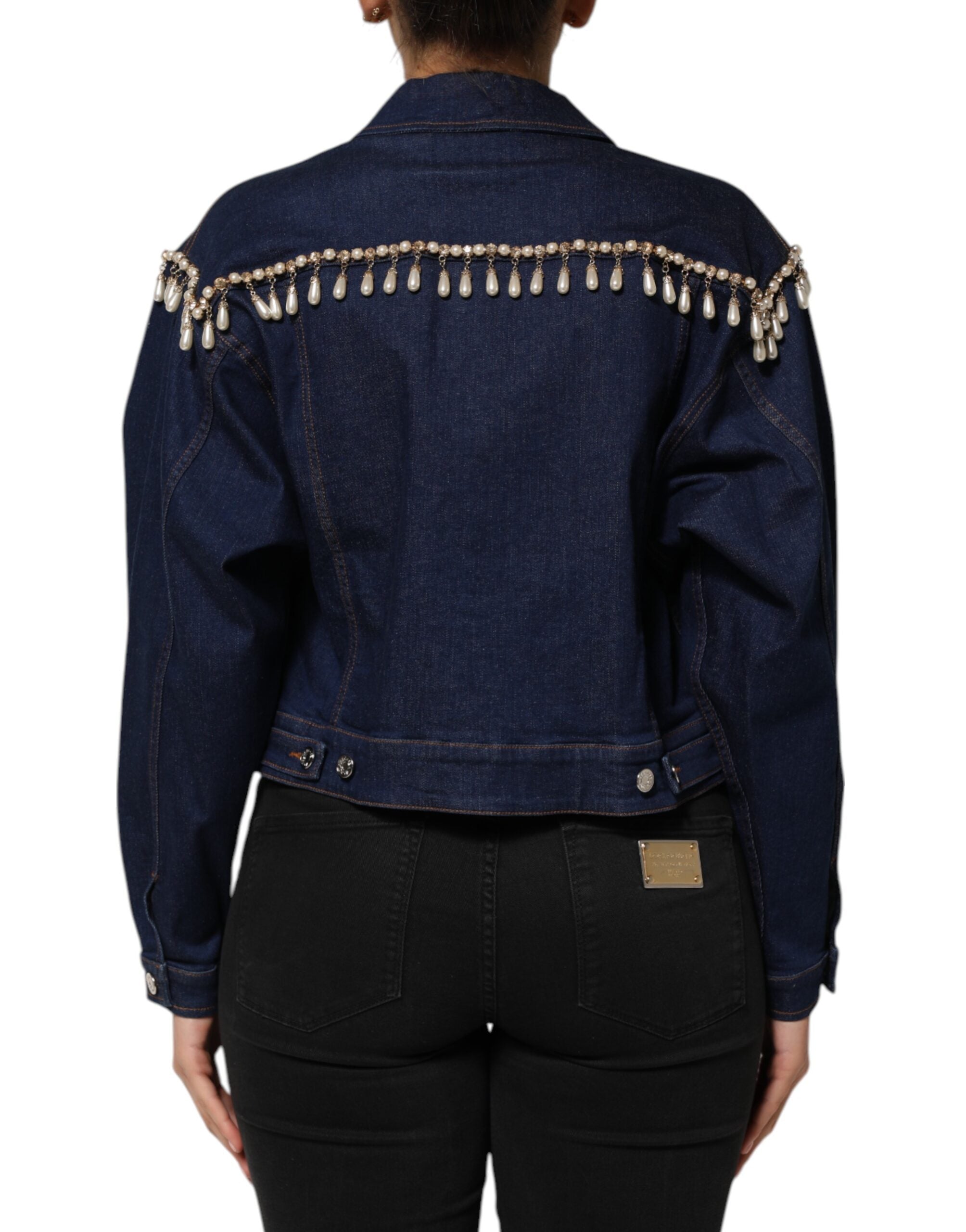 Dolce & Gabbana Blue Cotton Denim Crystal Embellished Jacket LUNESCAPE