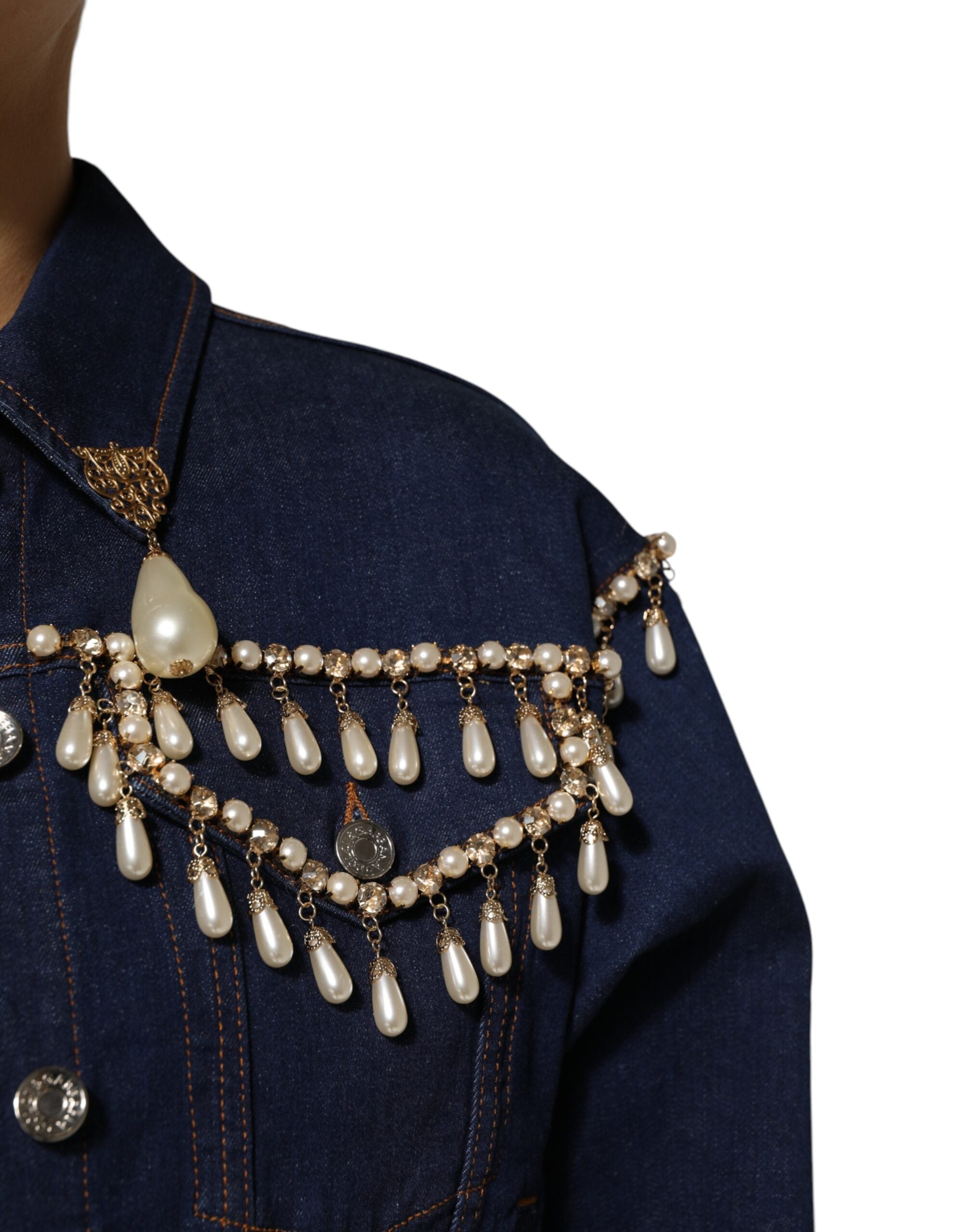 Dolce & Gabbana Blue Cotton Denim Crystal Embellished Jacket LUNESCAPE
