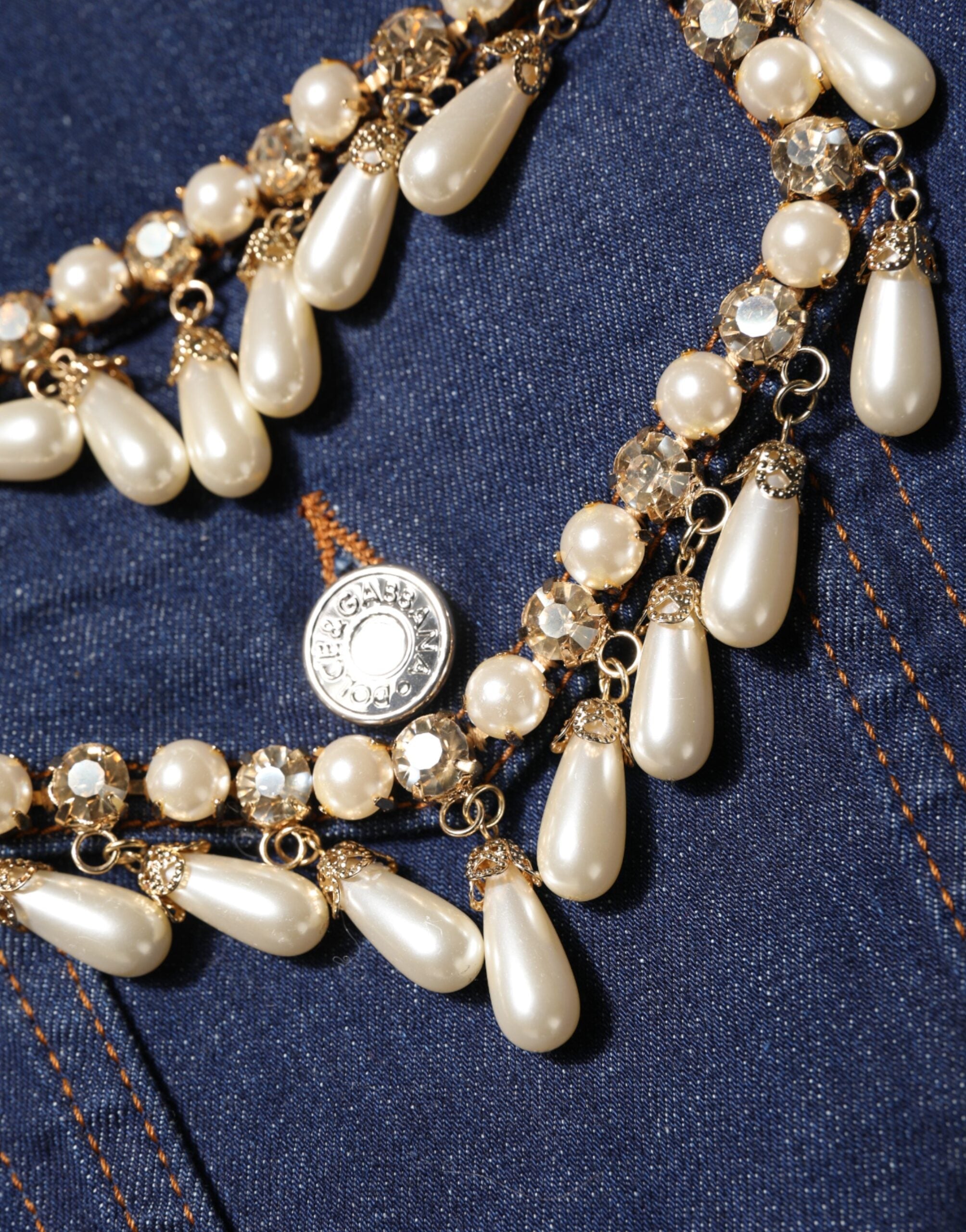 Dolce & Gabbana Blue Cotton Denim Crystal Embellished Jacket LUNESCAPE