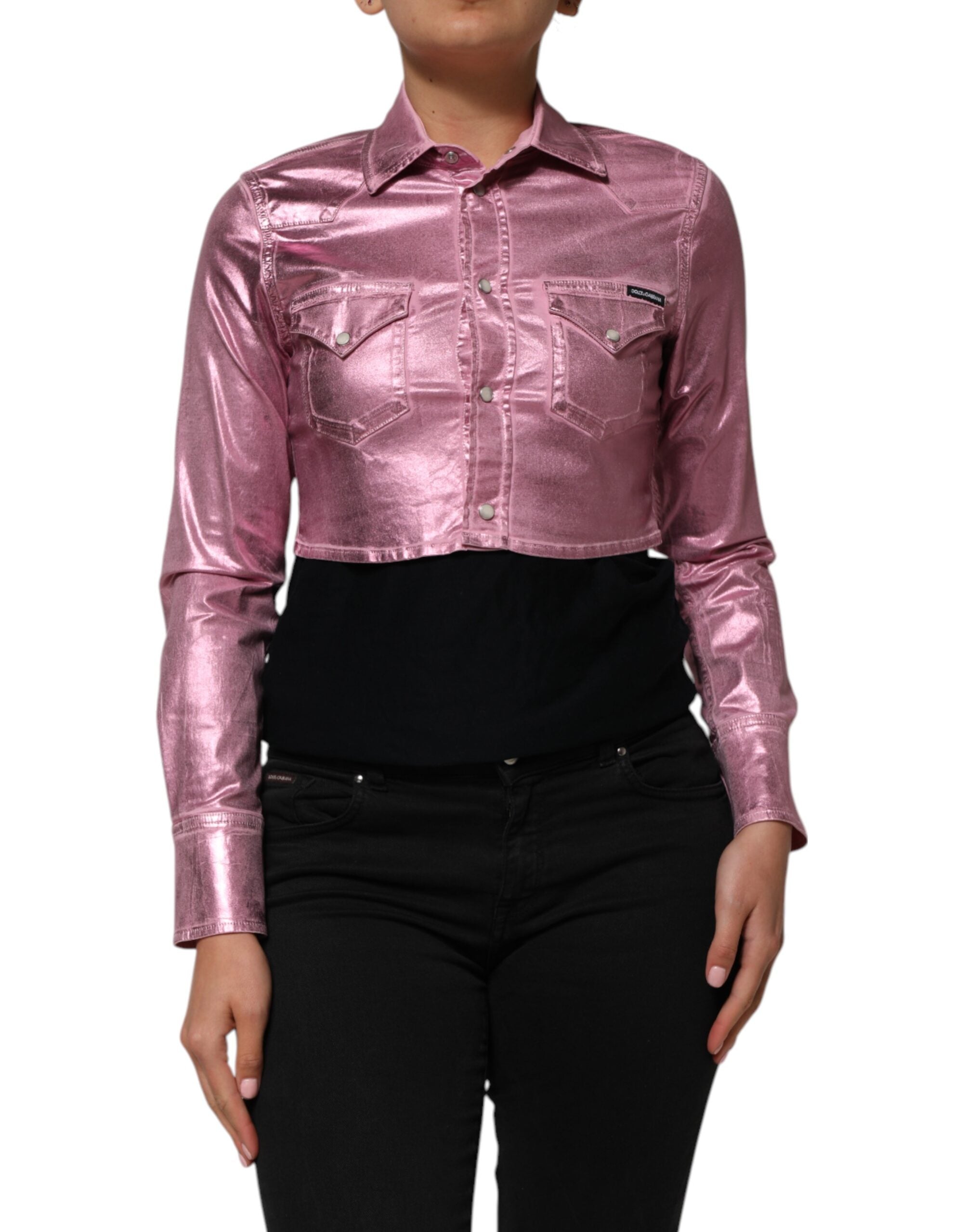 Dolce & Gabbana Pink Cotton Stretch Collared Cropped Jacket LUNESCAPE