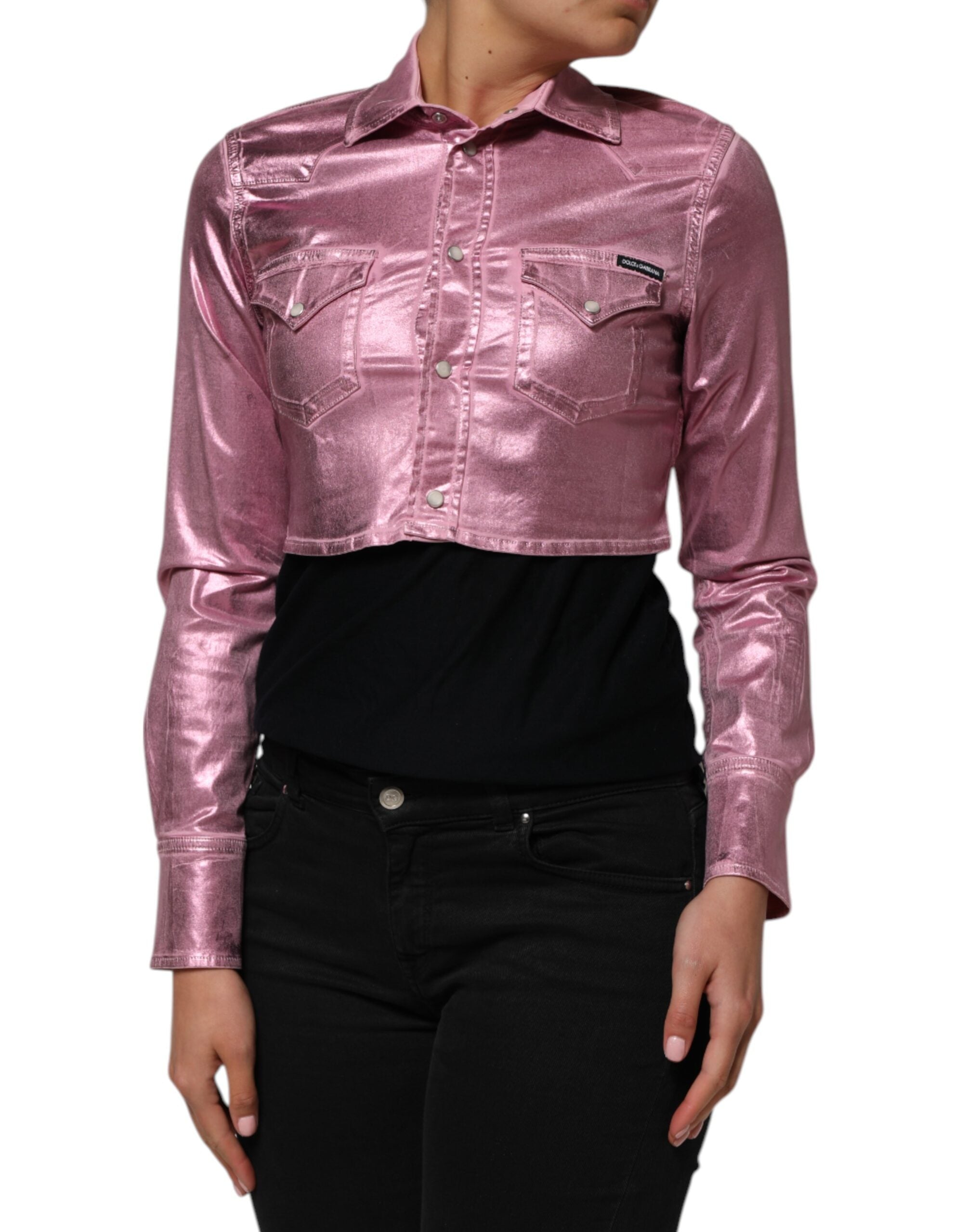 Dolce & Gabbana Pink Cotton Stretch Collared Cropped Jacket LUNESCAPE