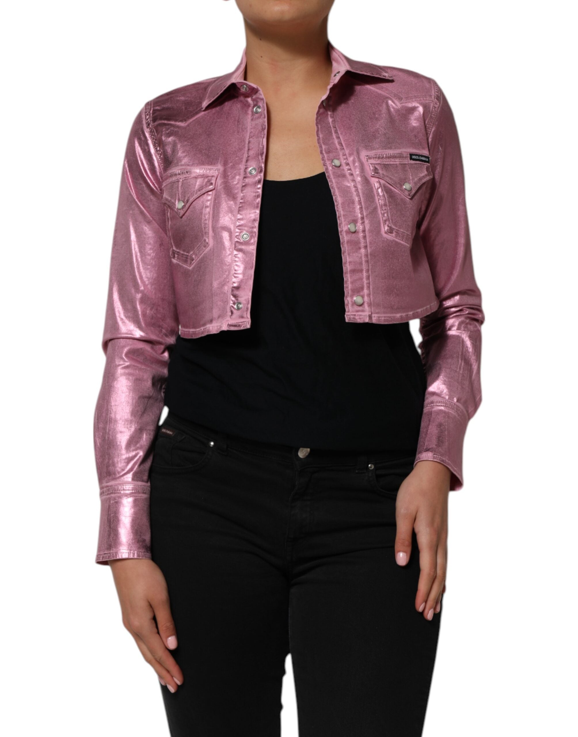 Dolce & Gabbana Pink Cotton Stretch Collared Cropped Jacket LUNESCAPE