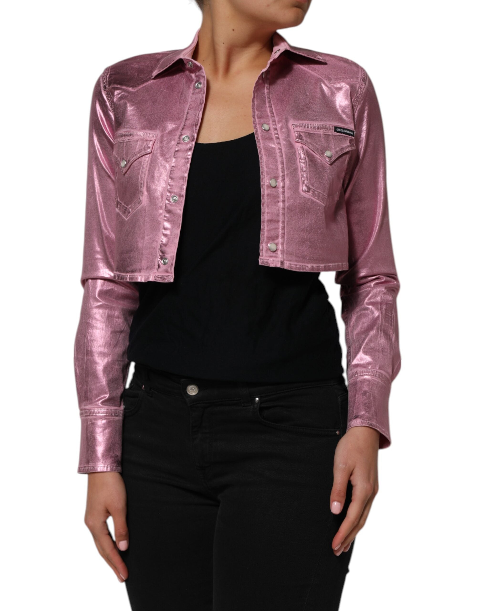 Dolce & Gabbana Pink Cotton Stretch Collared Cropped Jacket LUNESCAPE