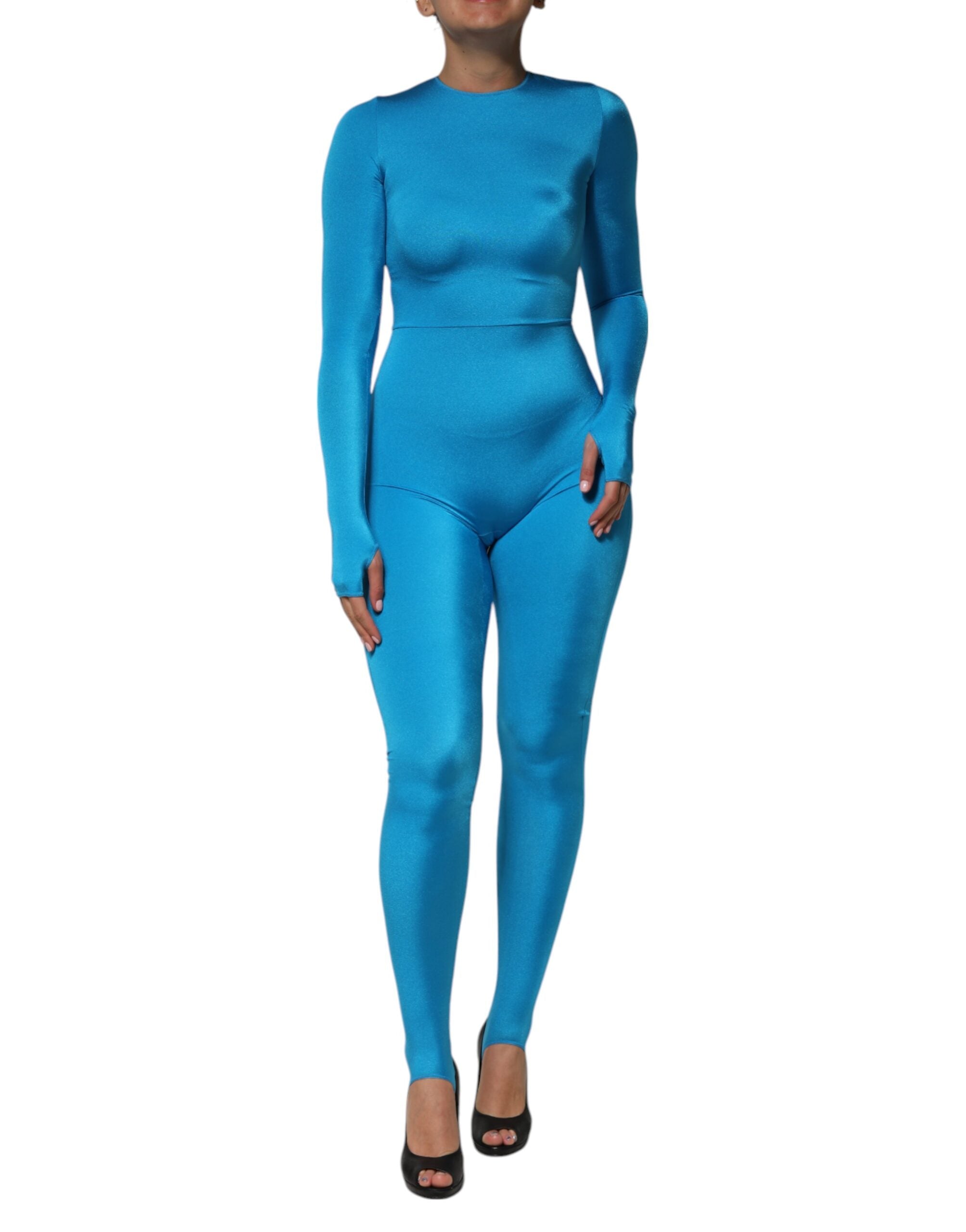 Dolce & Gabbana Blue Nylon Crew Neck Bodycon Jumpsuit Dress LUNESCAPE