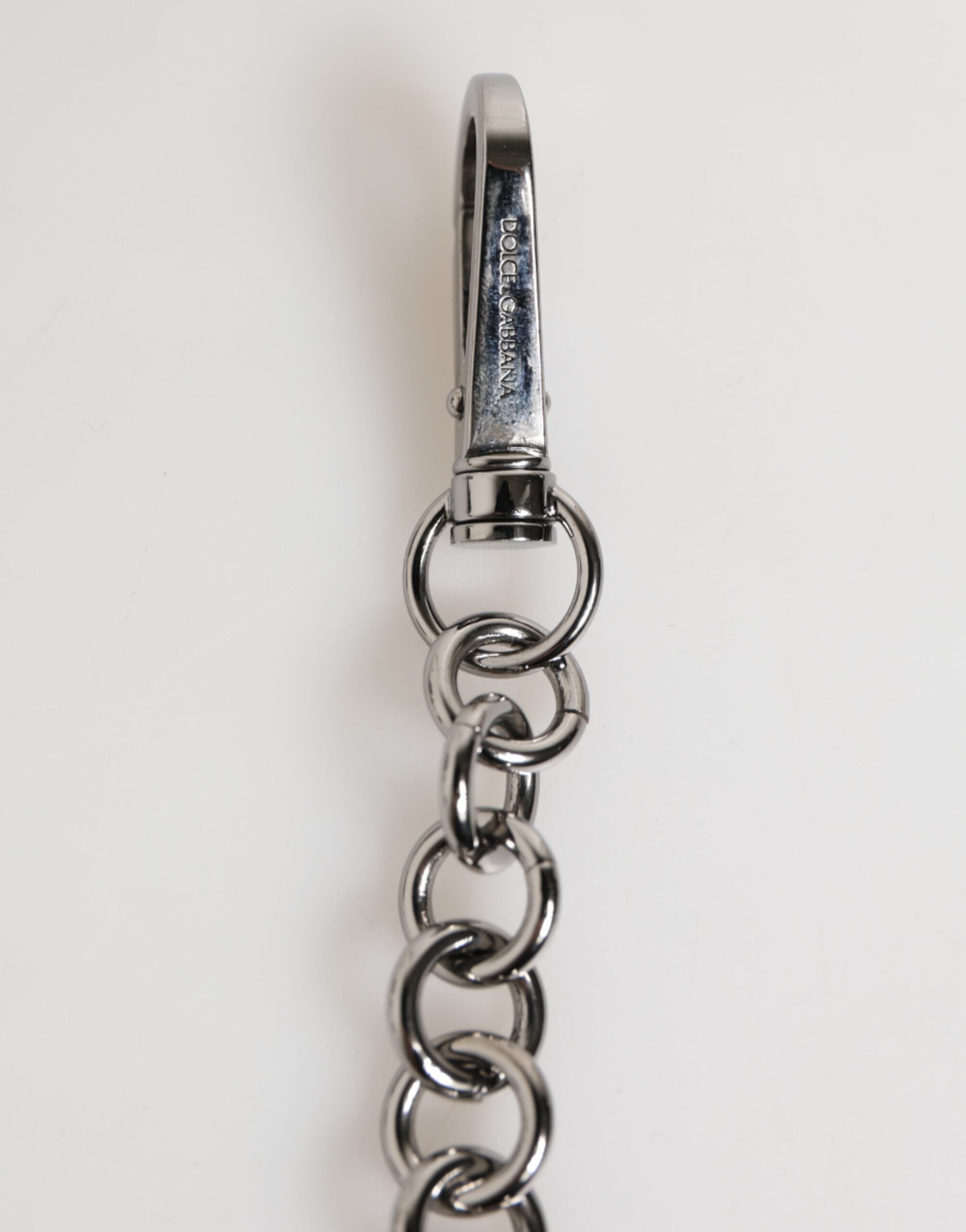 Dolce & Gabbana Black White DG Rubber Logo Silver Keychain LUNESCAPE
