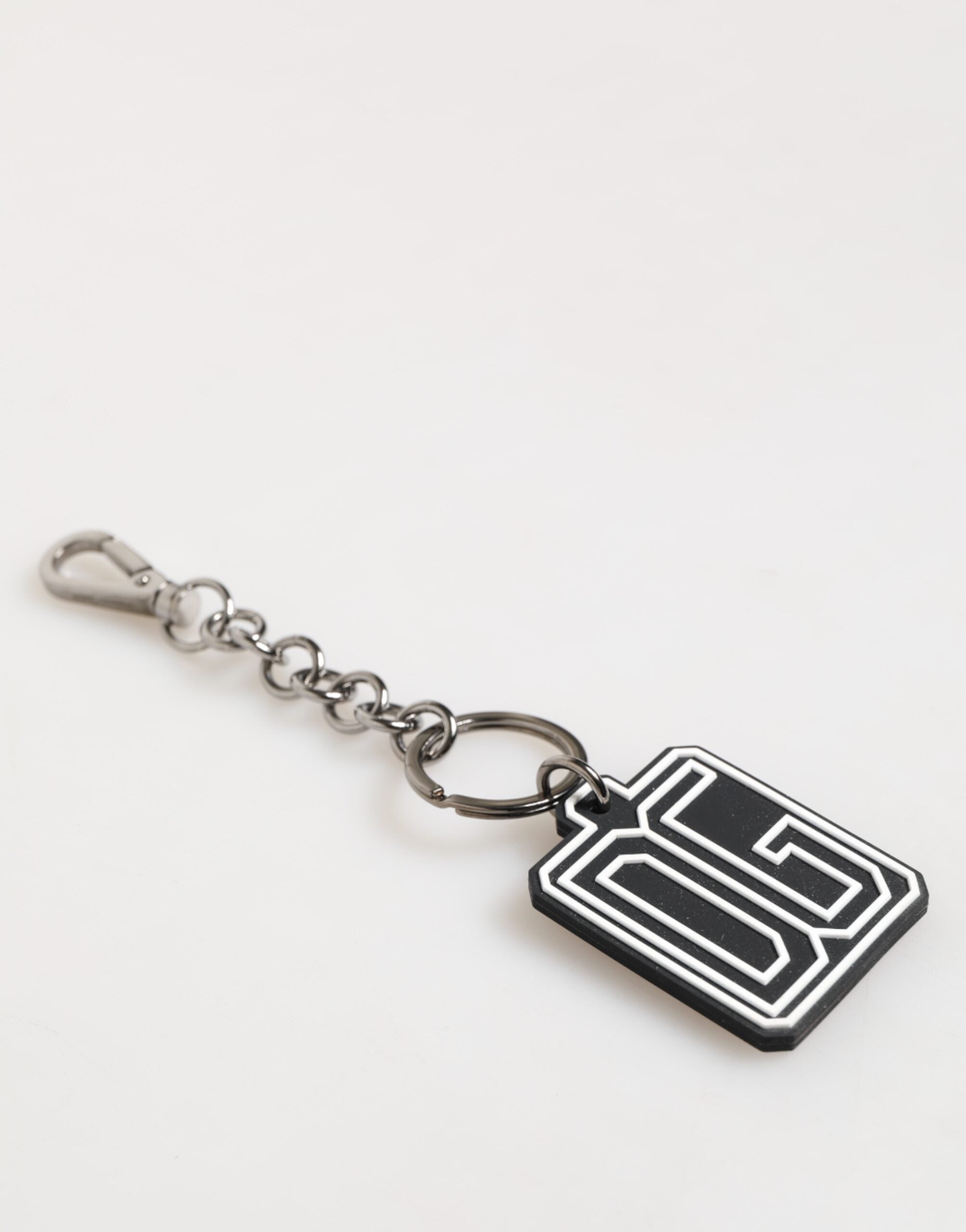 Dolce & Gabbana Black White DG Rubber Logo Silver Keychain LUNESCAPE