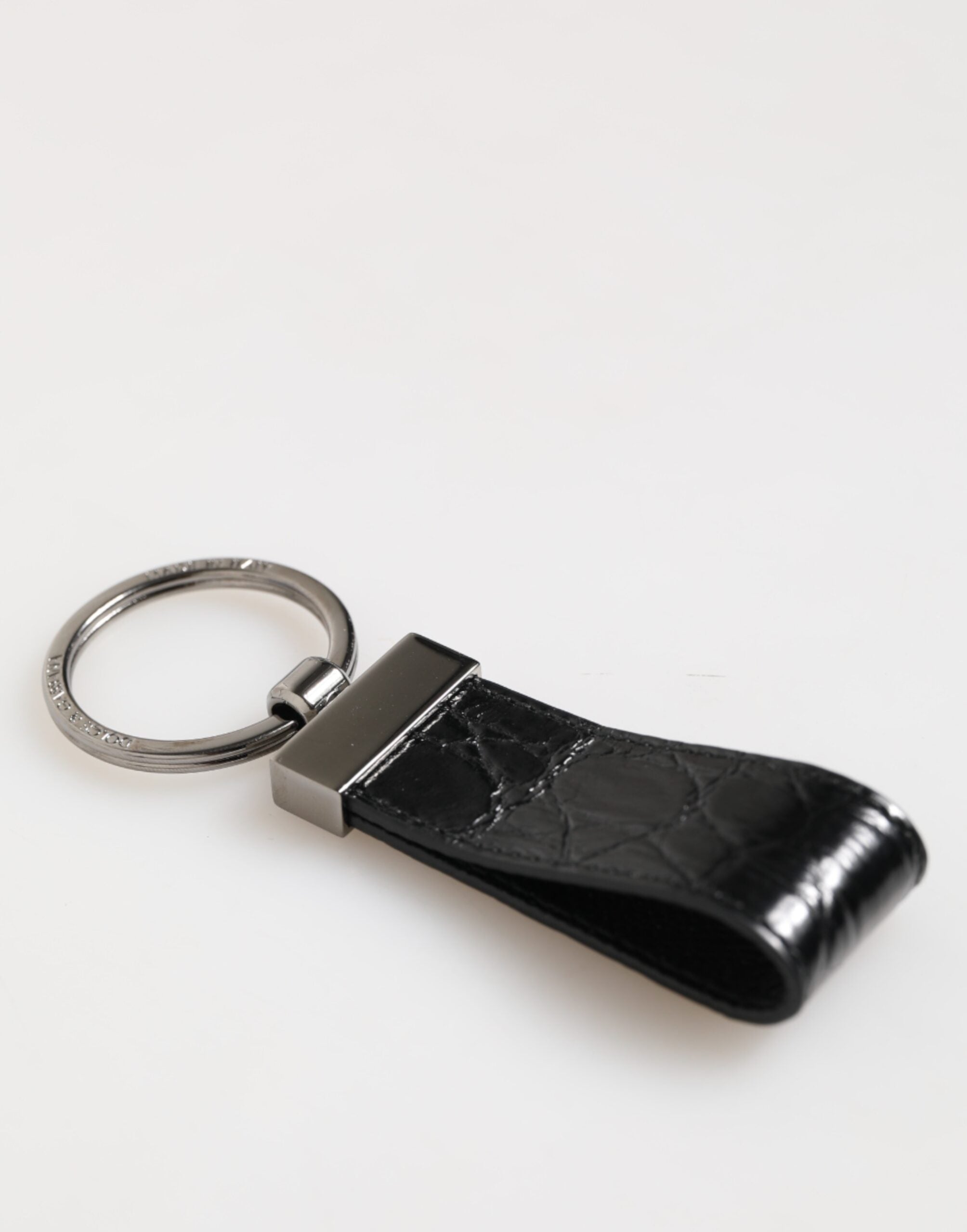 Dolce & Gabbana Black Leather Logo Metal Ring Keychain LUNESCAPE