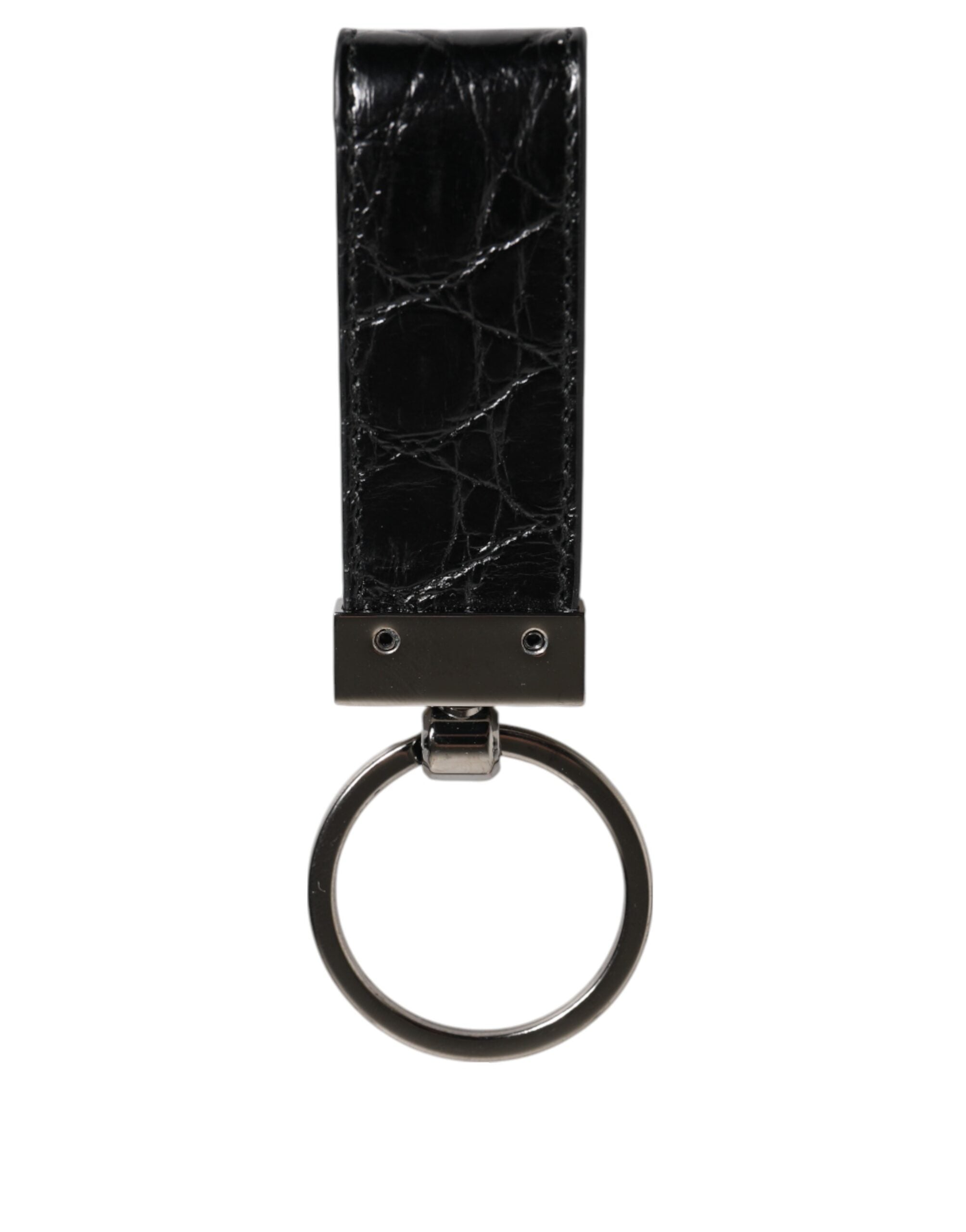 Dolce & Gabbana Black Leather Logo Metal Ring Keychain LUNESCAPE