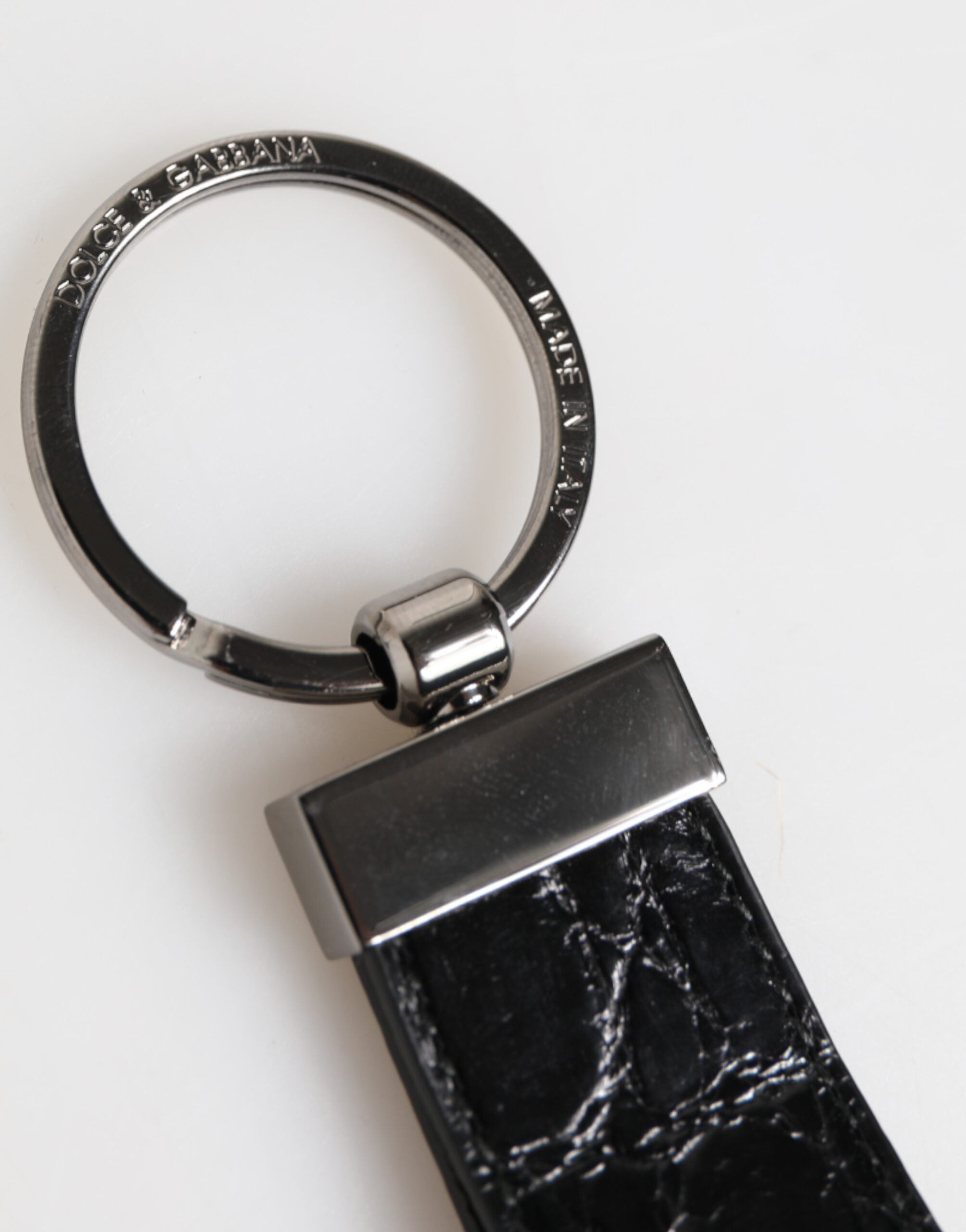 Dolce & Gabbana Black Leather Logo Metal Ring Keychain LUNESCAPE