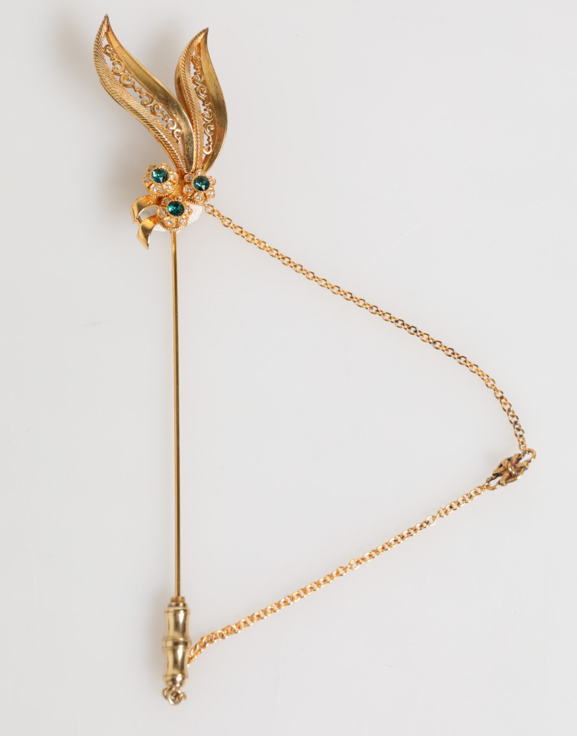 Dolce & Gabbana Gold Tone 925 Sterling Silver Crystal Chain Pin Brooch LUNESCAPE