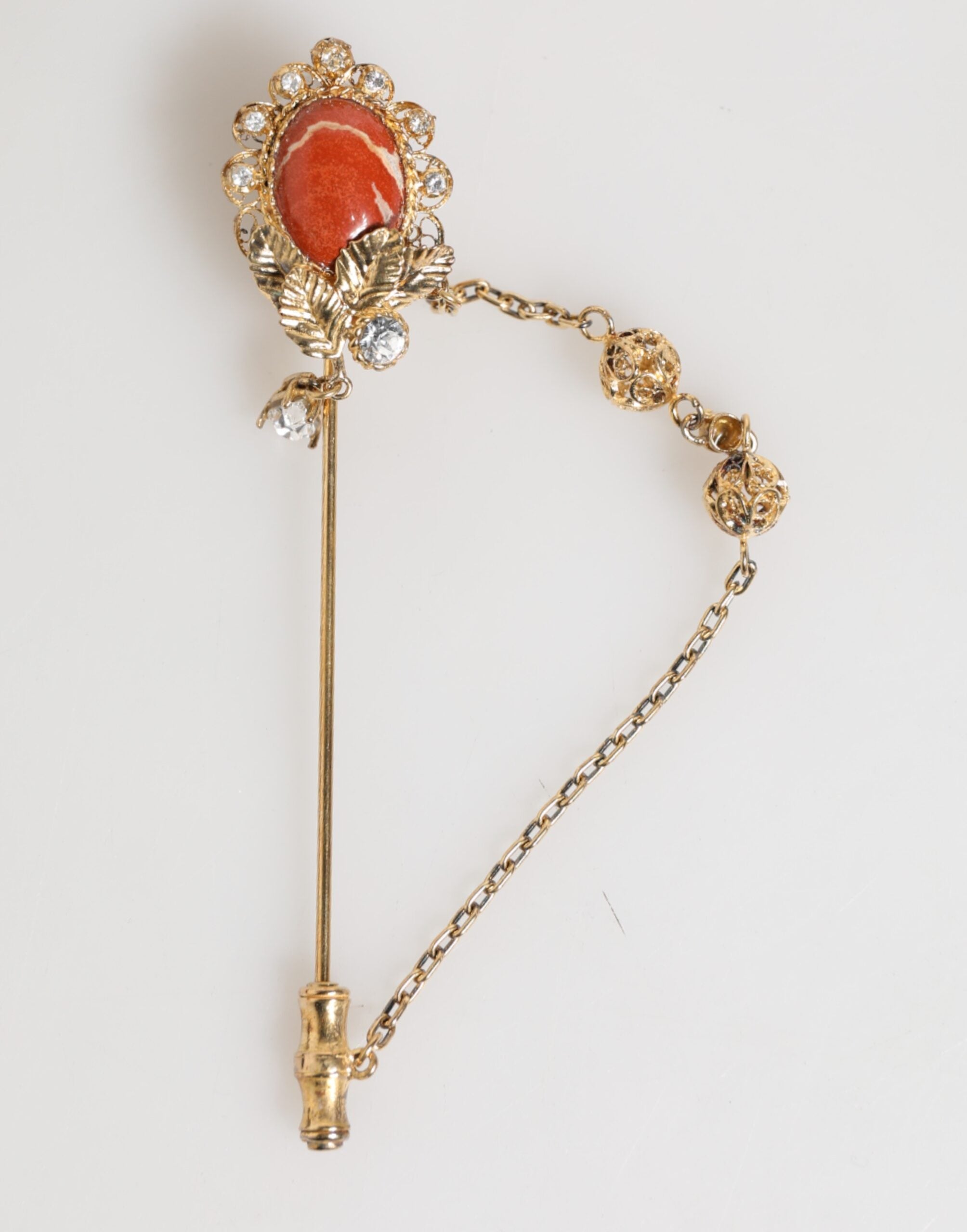 Dolce & Gabbana Gold Brass Crystal Chain 925 Sterling Silver Pin Brooch LUNESCAPE