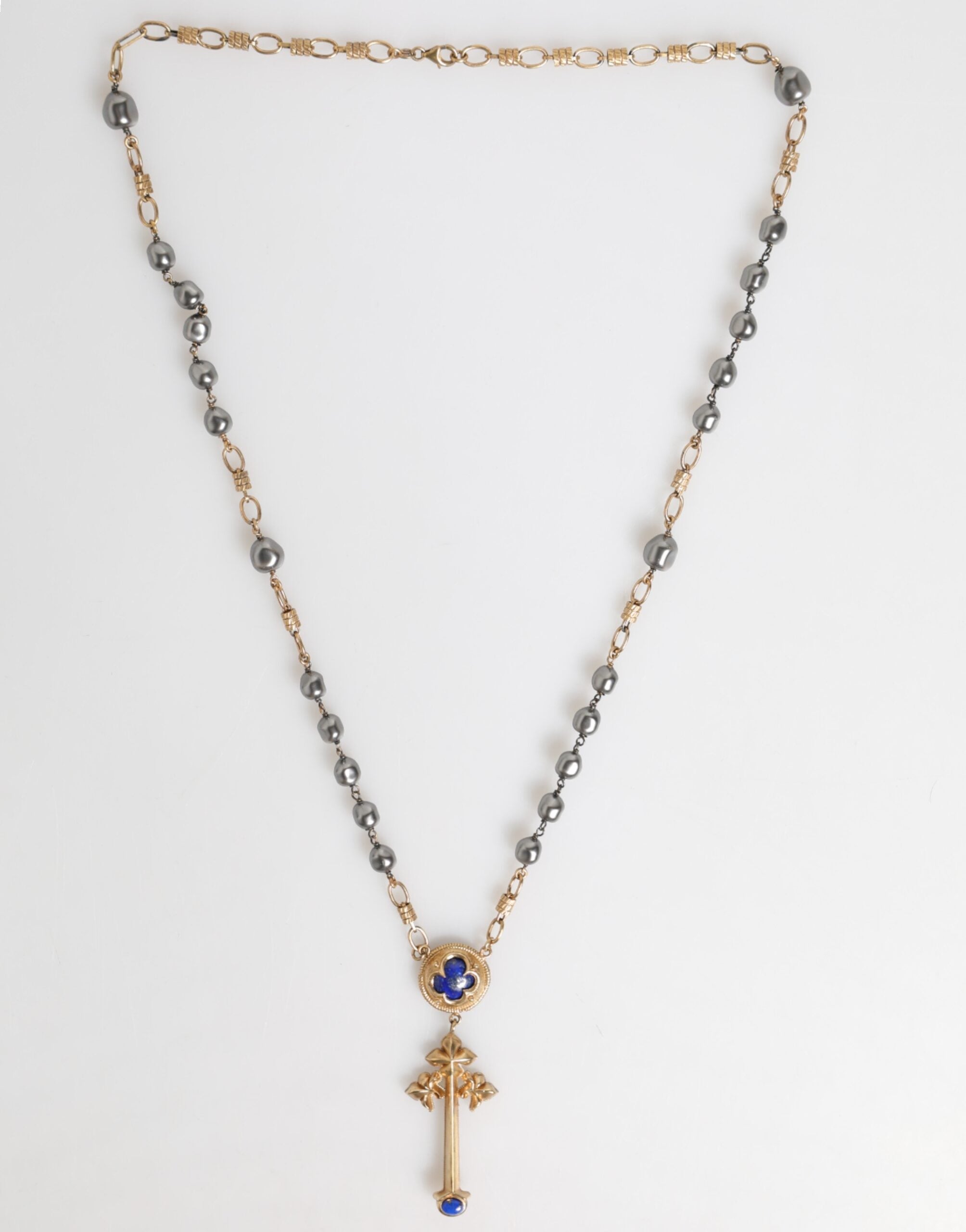 Dolce & Gabbana Gold Tone Beaded Chain Religious Cross Necklace LUNESCAPE