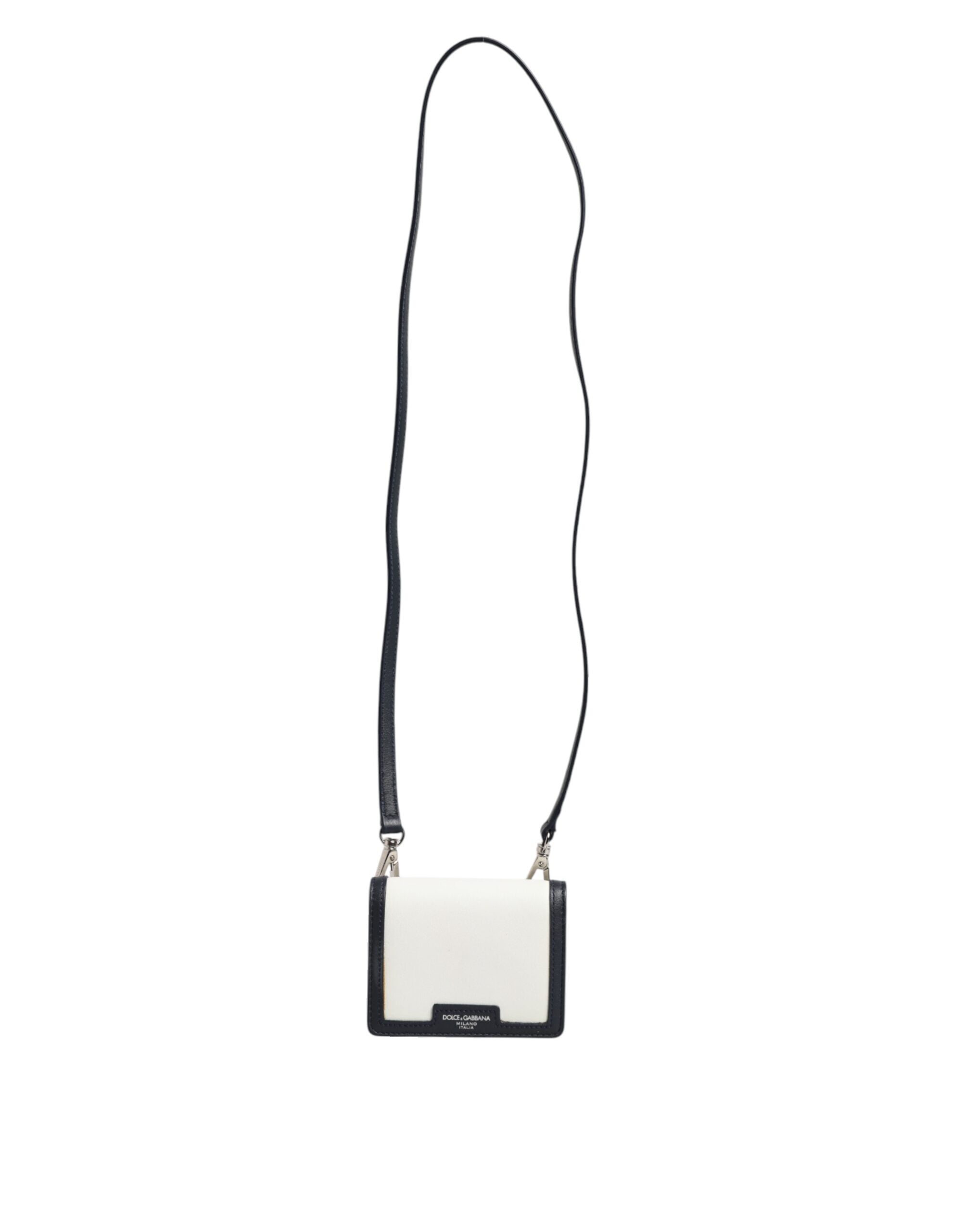 Dolce & Gabbana Beige Black Leather Card Holder Crossbody Men Borse Bag LUNESCAPE