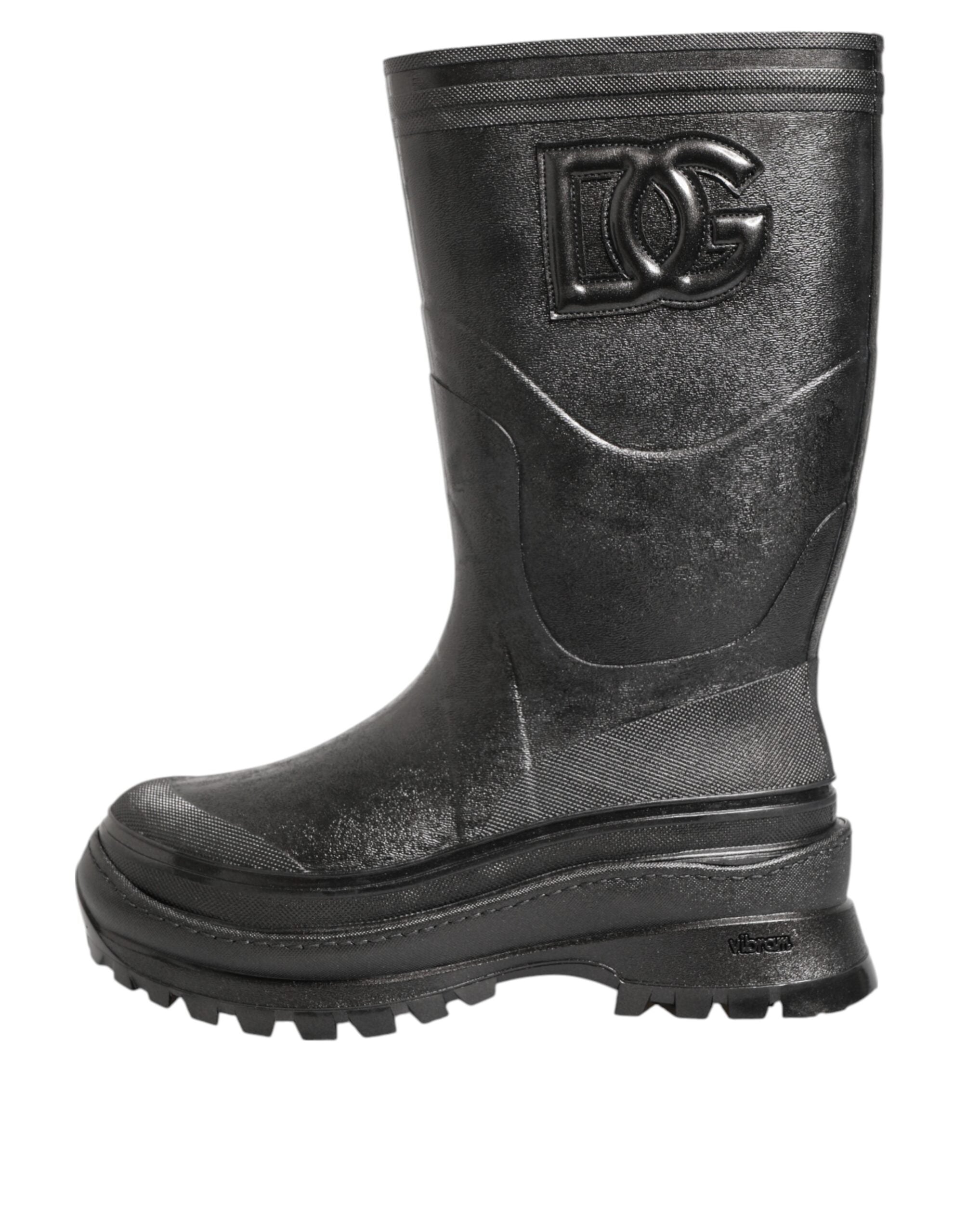 Dolce & Gabbana Metallic Black Pull On Rain Boots