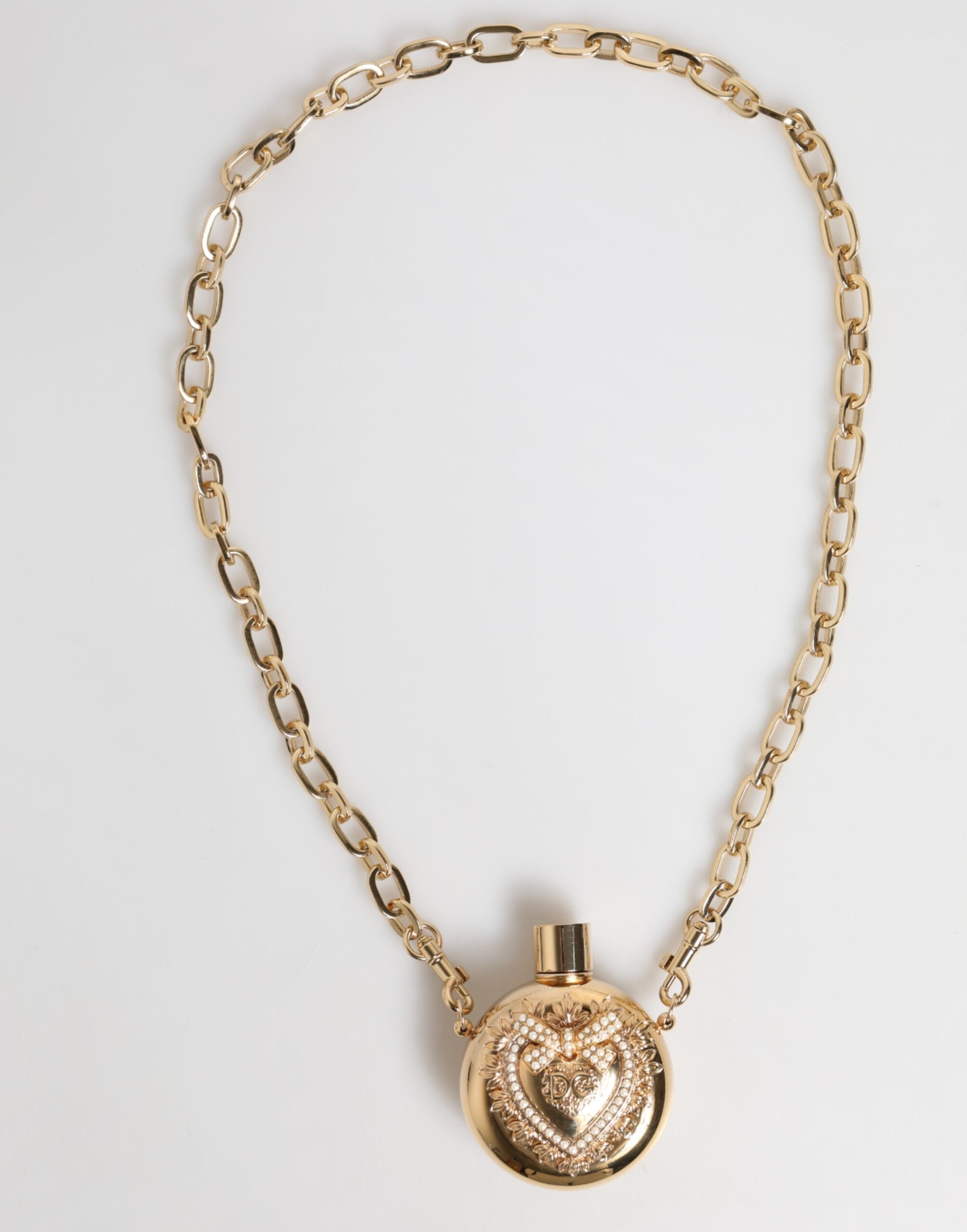 Dolce & Gabbana Gold Brass Rhinestone Devotion Charm Pendant Necklace LUNESCAPE