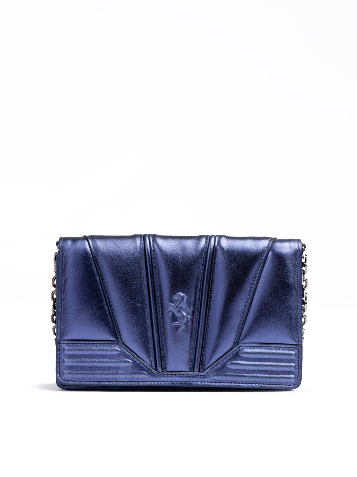Ferrari Metal blue GT patent leather bag with chain LUNESCAPE