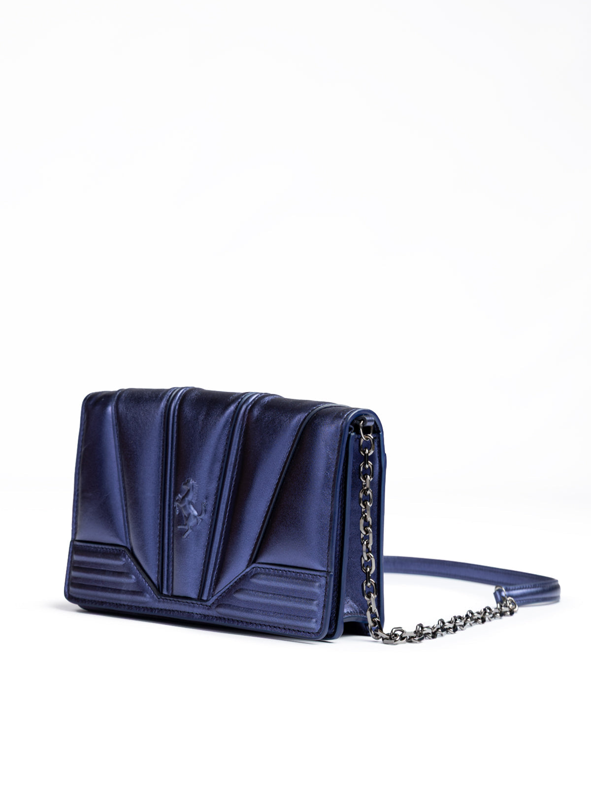 Ferrari Metal blue GT patent leather bag with chain LUNESCAPE