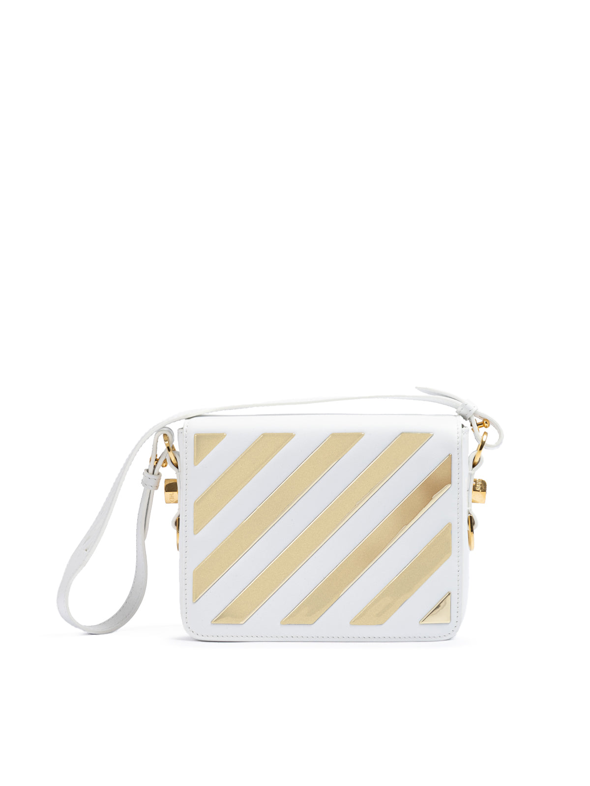Off-White White/Gold Metallic Stripe Crossbody Bag LUNESCAPE