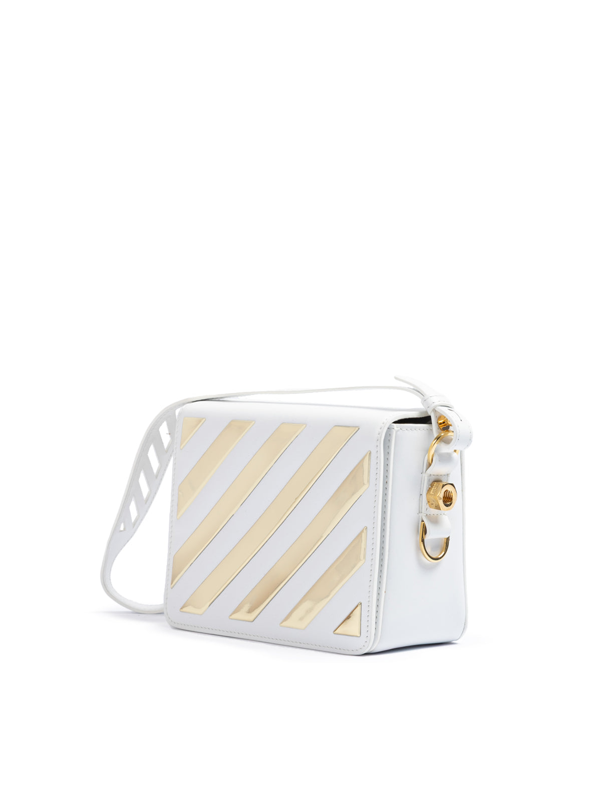 Off-White White/Gold Metallic Stripe Crossbody Bag LUNESCAPE