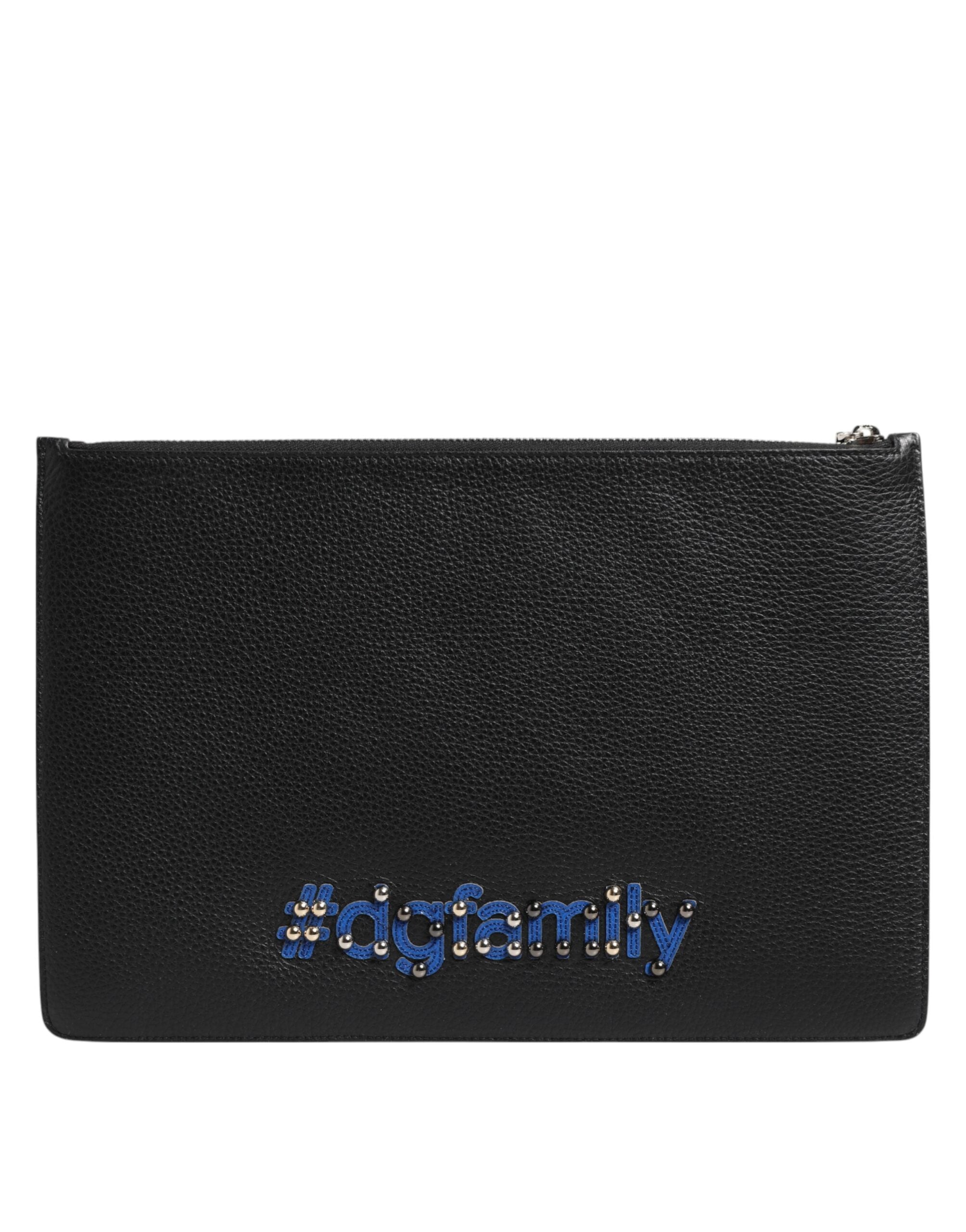 Dolce & Gabbana Black Leather #DGFAMILY Embellished Men Clutch Pouch Bag LUNESCAPE