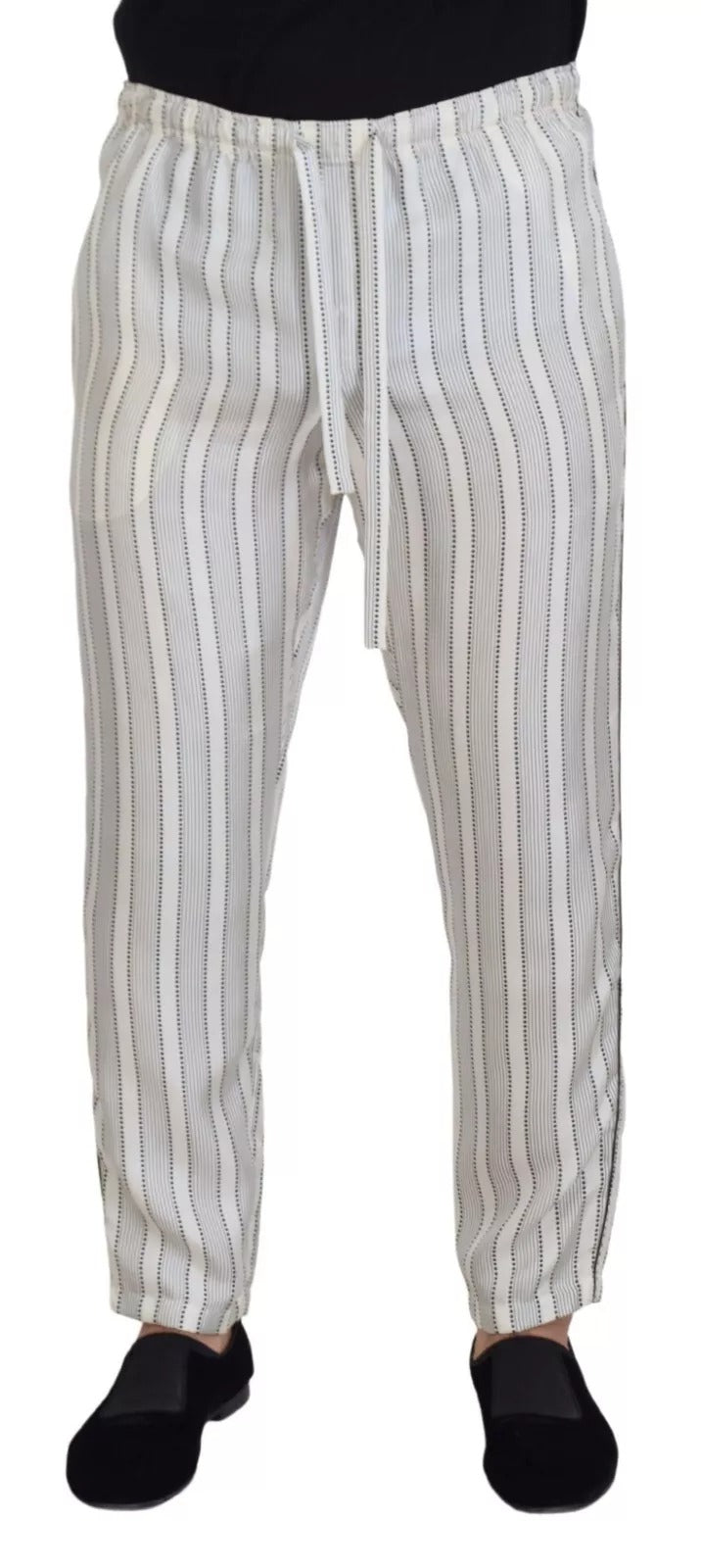 Dolce & Gabbana White Stripes Silk Lounge Trouser Pants LUNESCAPE