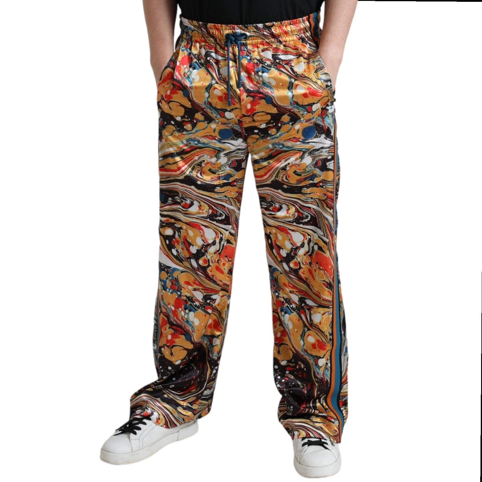 Dolce & Gabbana Multicolor Marble Print Satin Trouser Pants LUNESCAPE