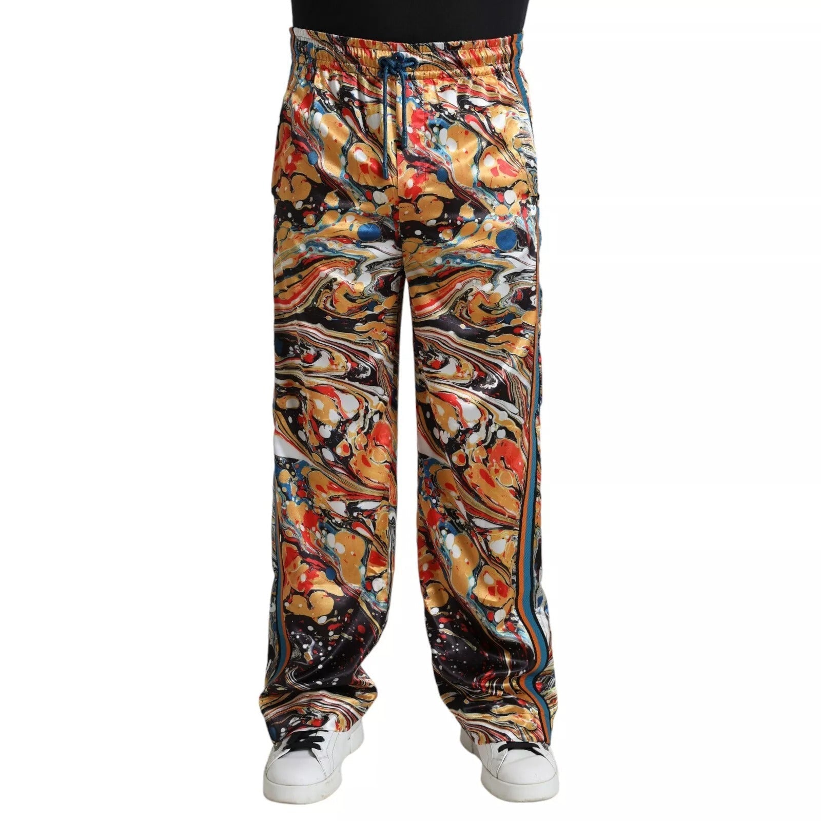 Dolce & Gabbana Multicolor Marble Print Satin Trouser Pants LUNESCAPE