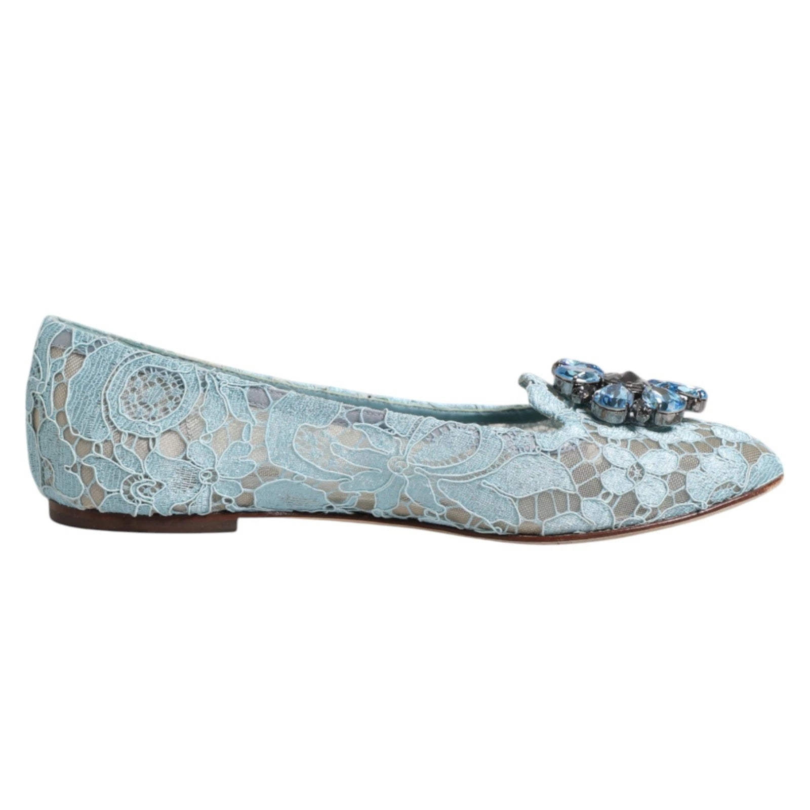 Dolce & Gabbana Blue Lace Crystal Ballet Flats Loafers Shoes LUNESCAPE
