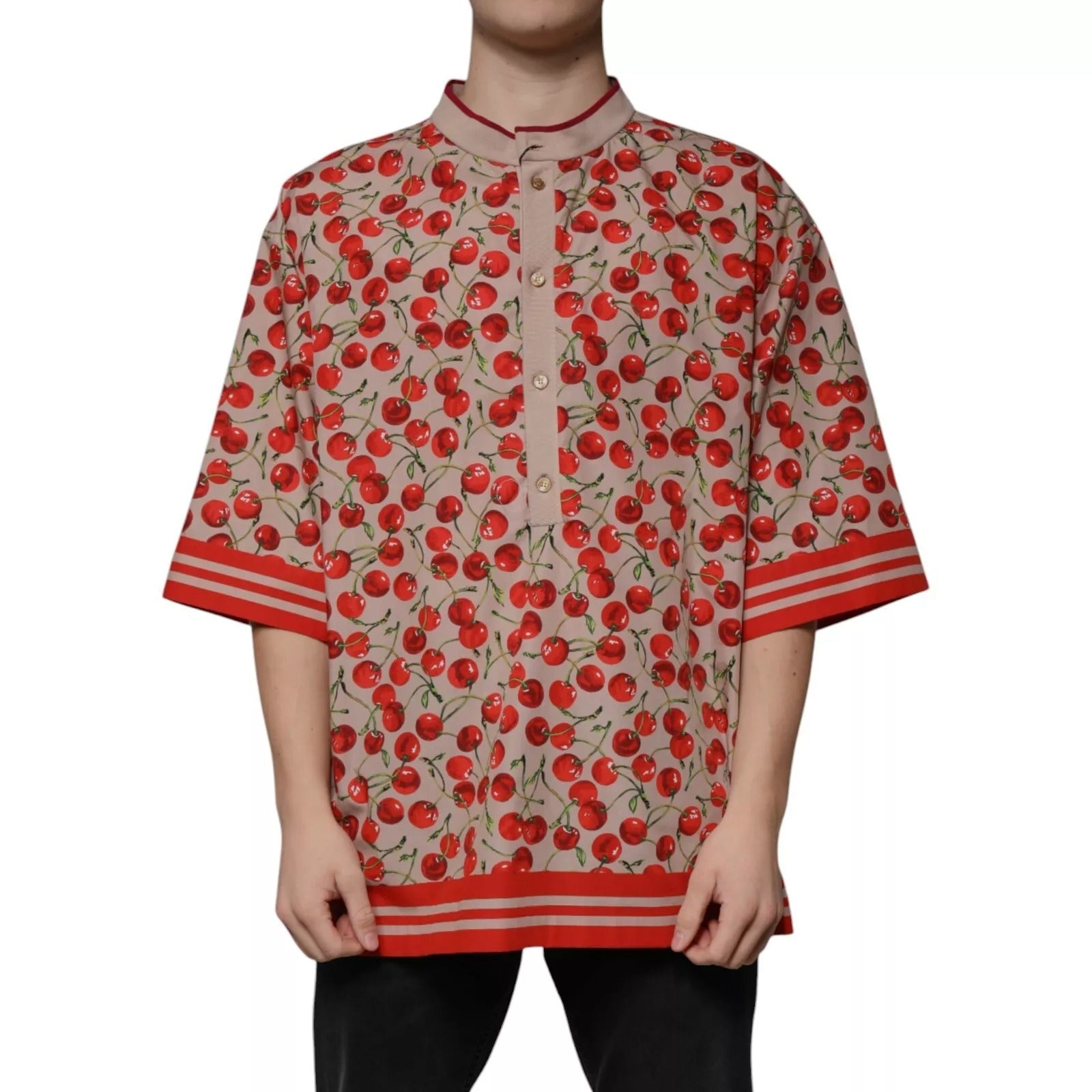 Dolce & Gabbana Beige Cherry Buttoned Casual Shirt