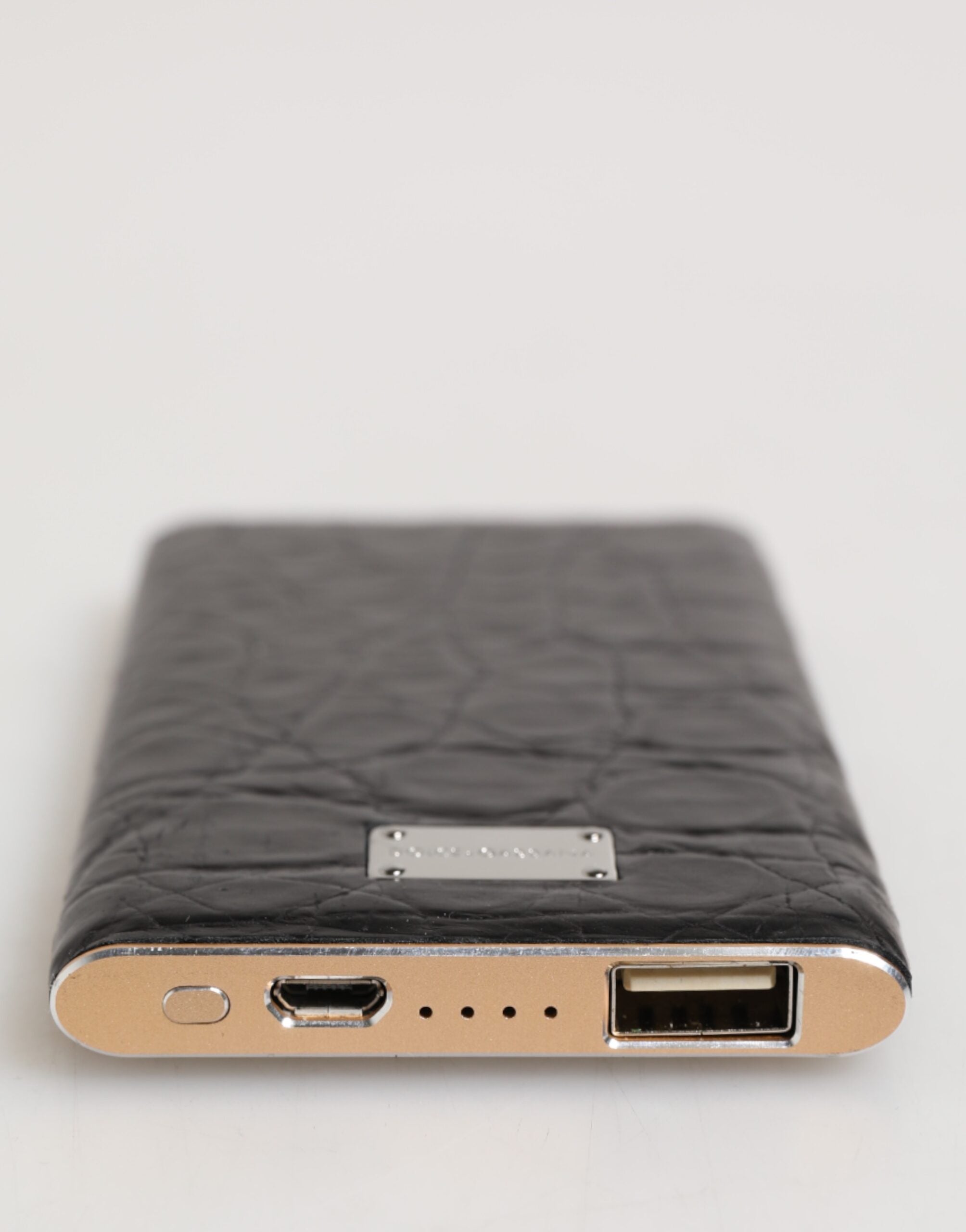 Dolce & Gabbana Black Leather Embossed Exotic 3000mAh Power Bank Charger USB