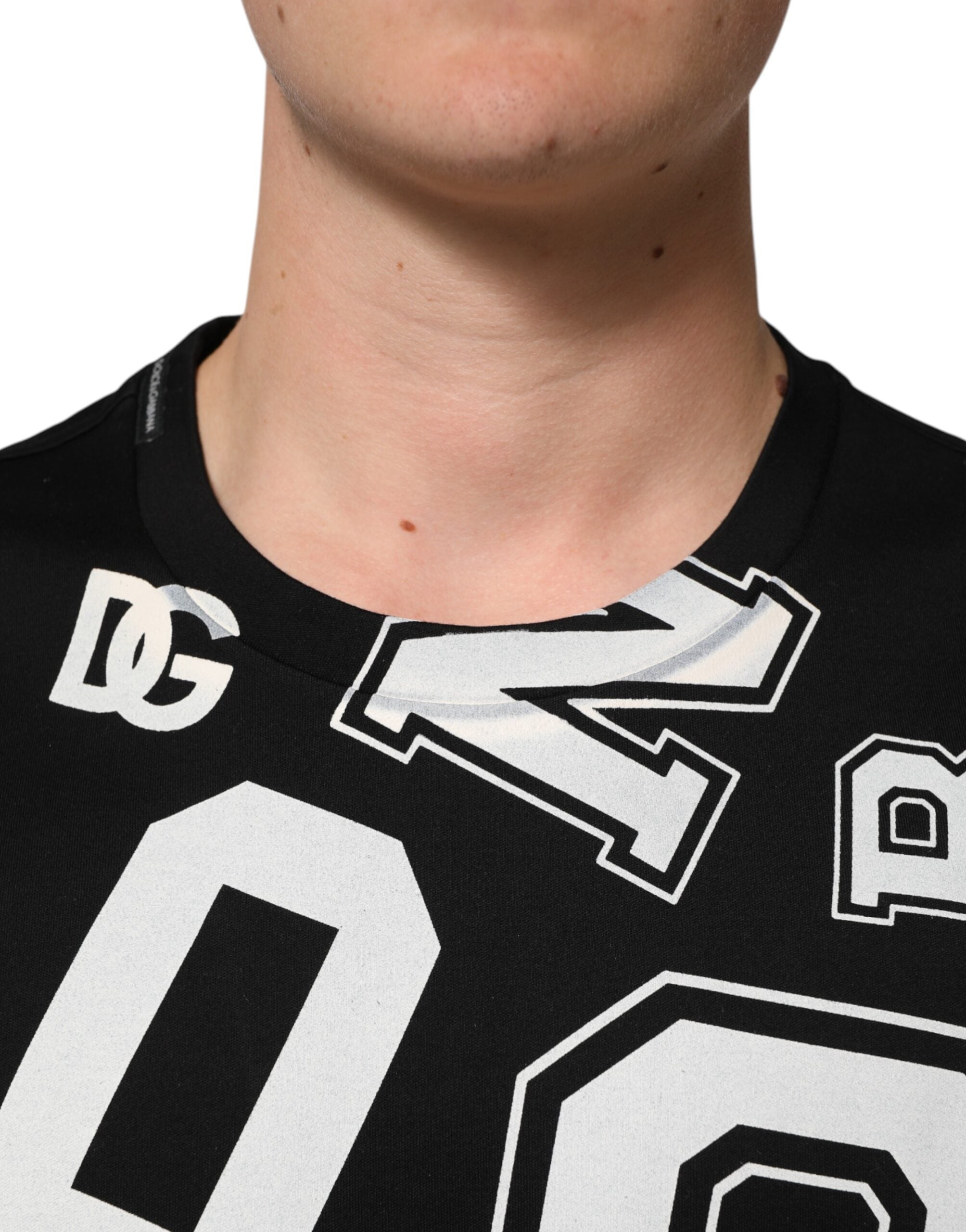 Dolce & Gabbana Black Cotton Letter Print Short Sleeve T-shirt