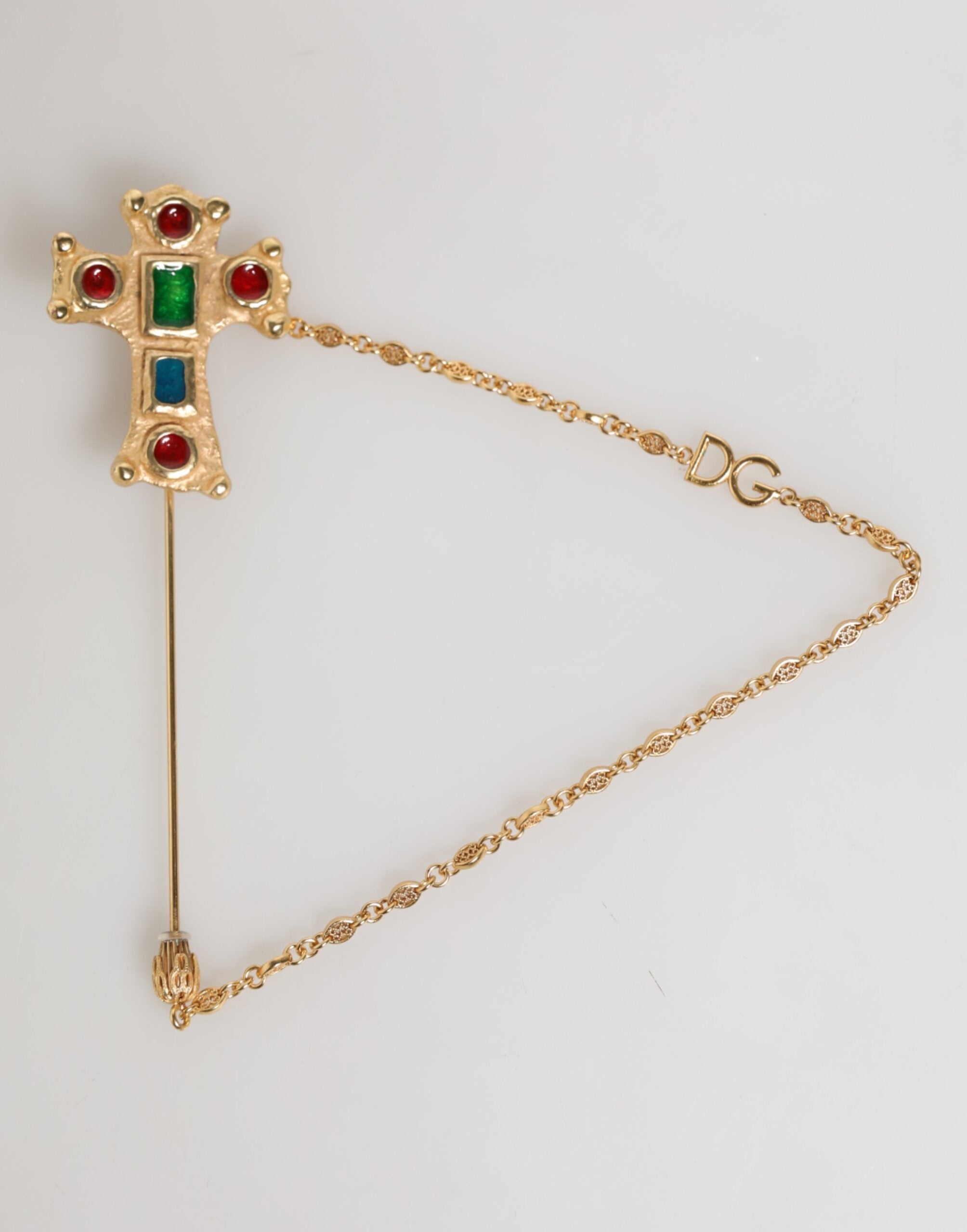 Dolce & Gabbana Lapel Pin Cross Logo Gold Chain Mens Accessories Brooch LUNESCAPE