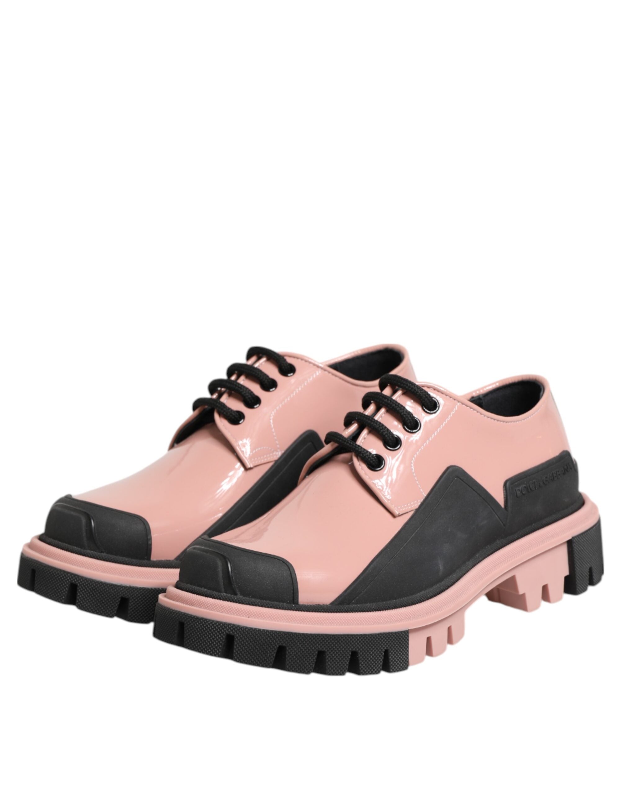 Dolce & Gabbana Light Powder Pink Black Leather Lace-Up Shoes LUNESCAPE