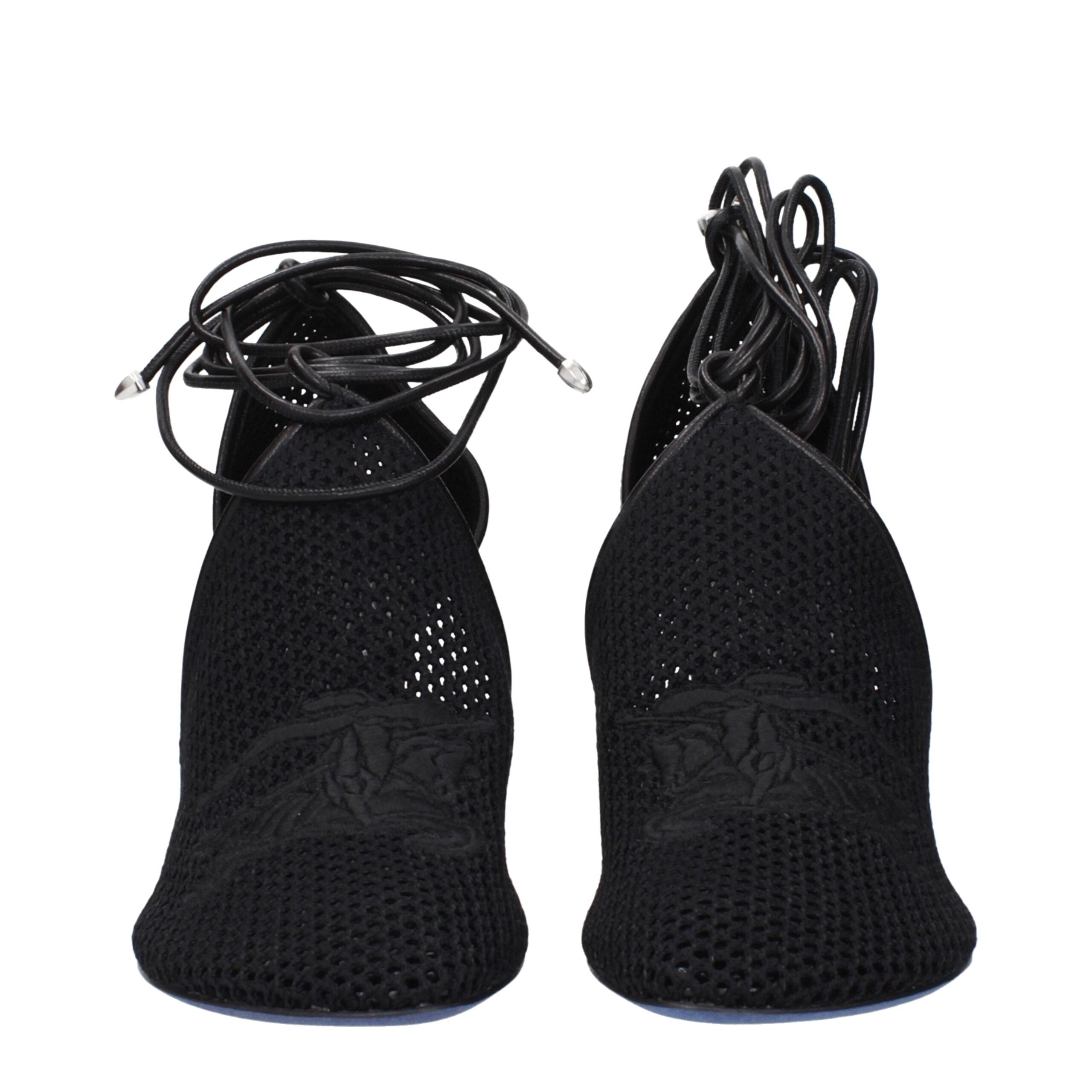 Burberry Black Fabric High Heel T-Strap Pumps