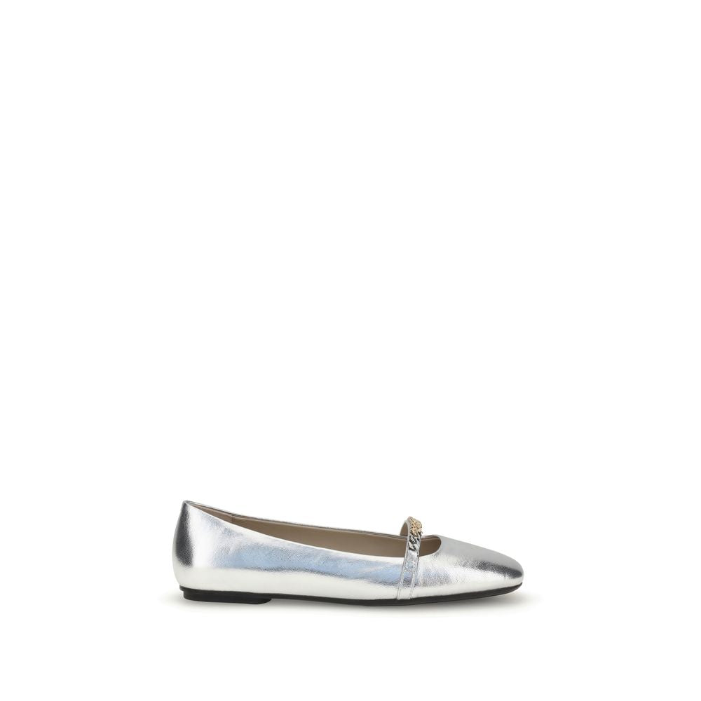 PINKO Silver Calf Leather Bos Taurus Ballet Flats LUNESCAPE